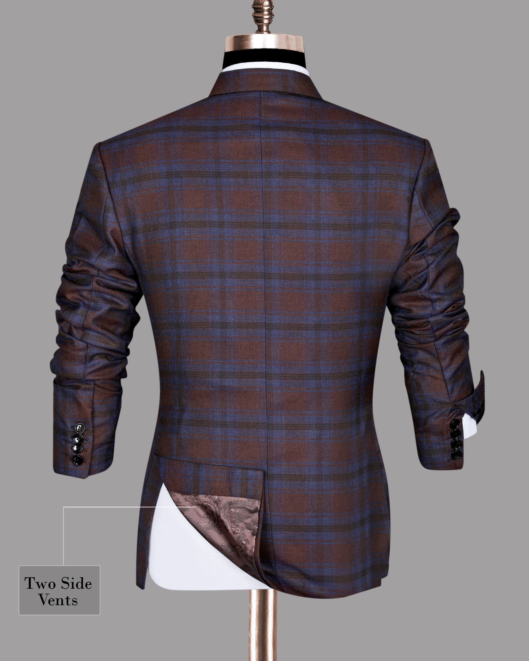 Maroon with Royal Blue Plaid Wool Tweed Blazer