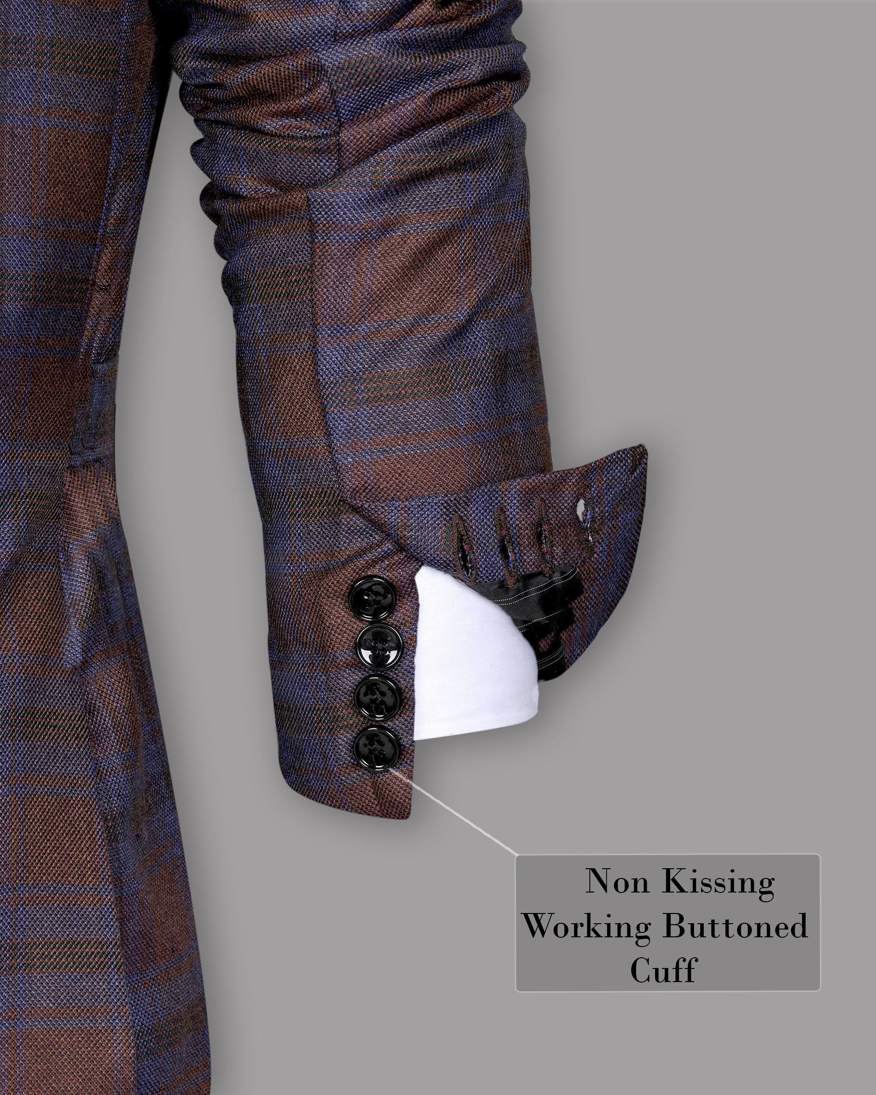 Maroon with Royal Blue Plaid Wool Tweed Blazer
