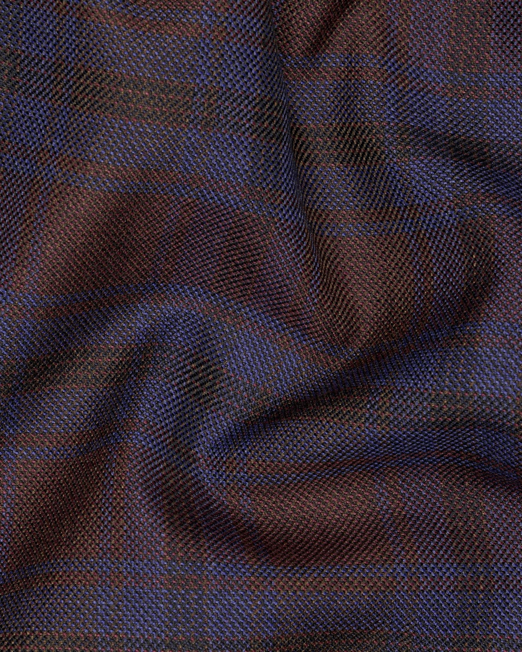 Maroon with Royal Blue Plaid Wool Tweed Blazer