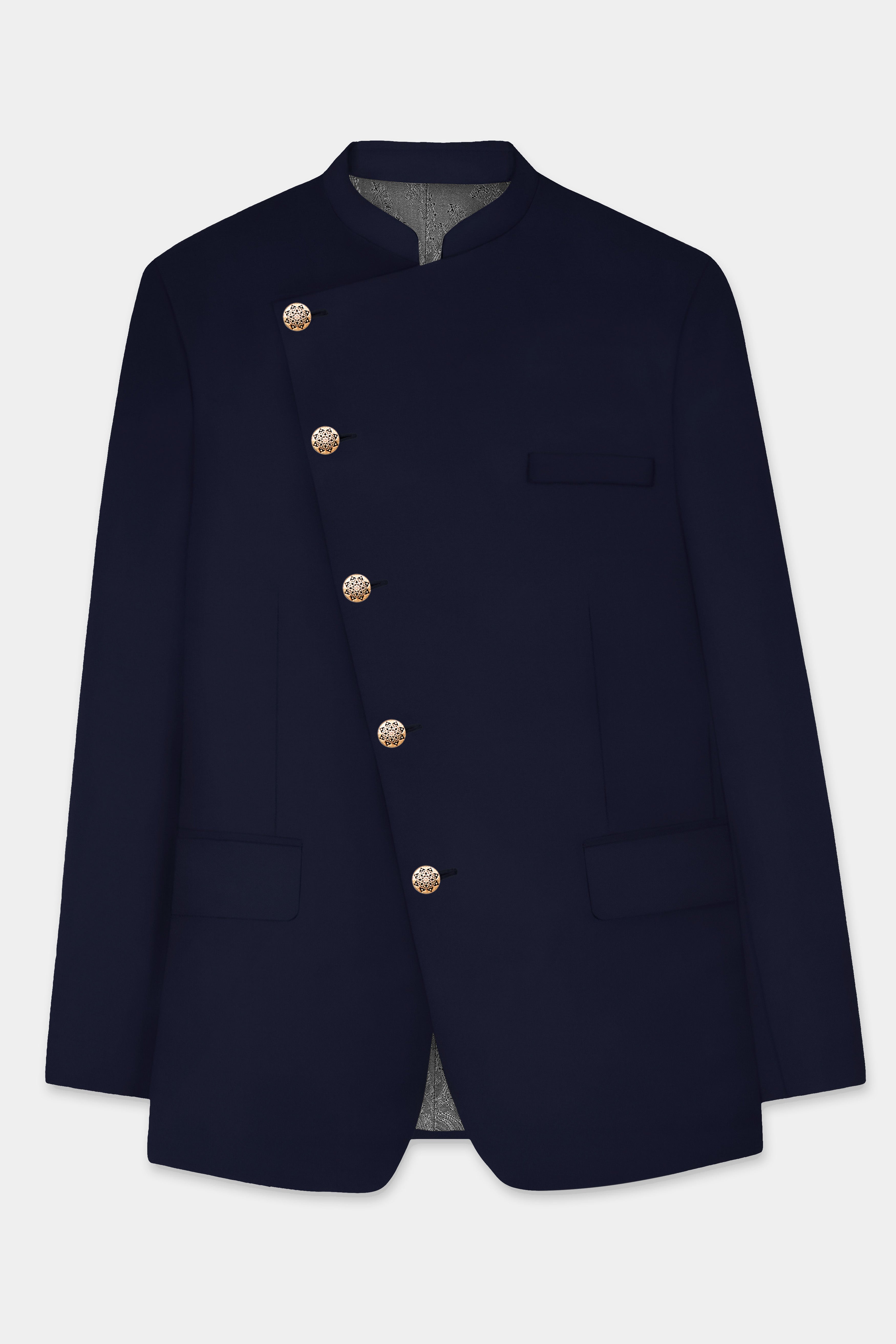Navy Plain-Solid Double Breasted Premium Wool-blend Blazers