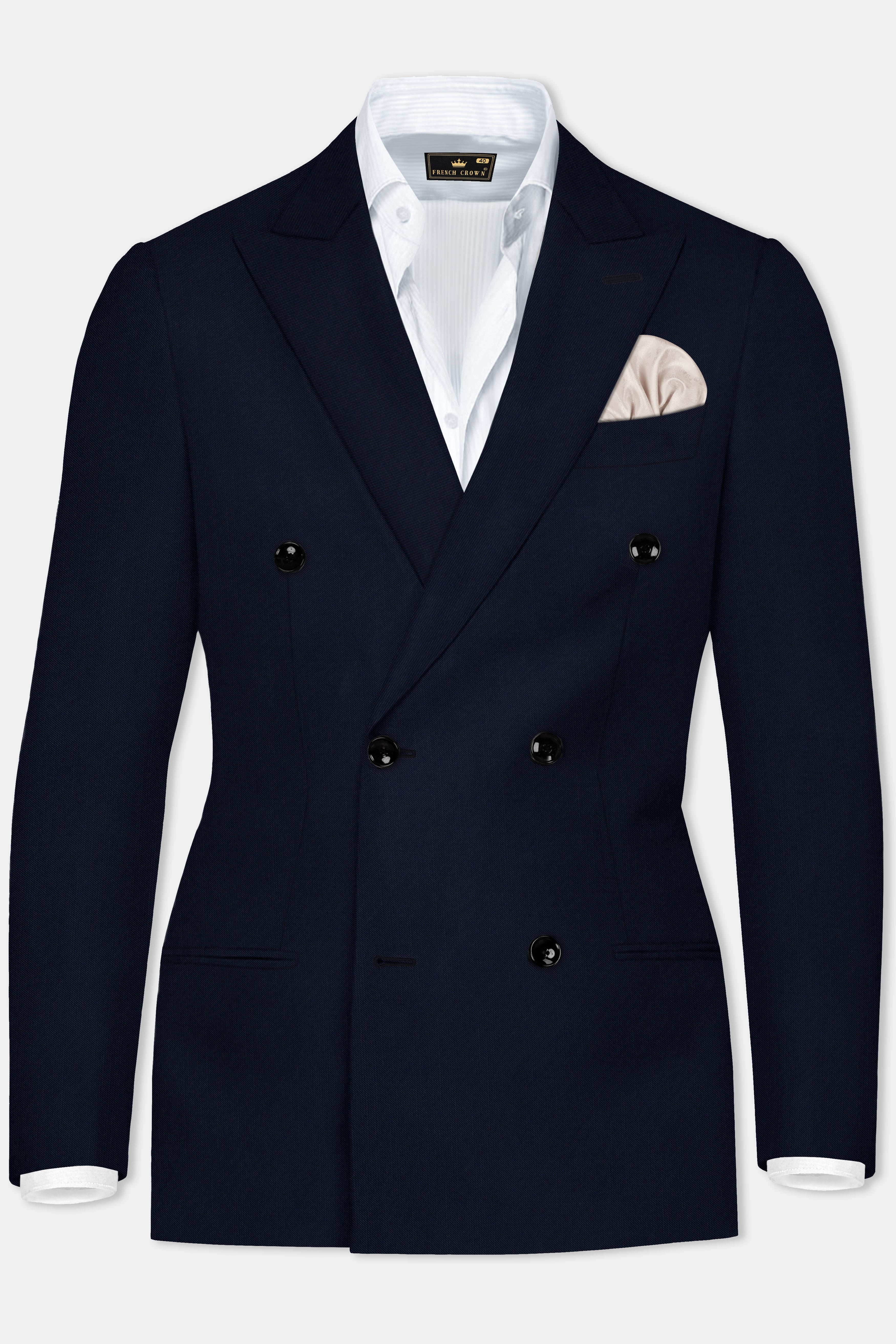 Navy Subtle Sheen Wool Blend Double Breasted Blazer