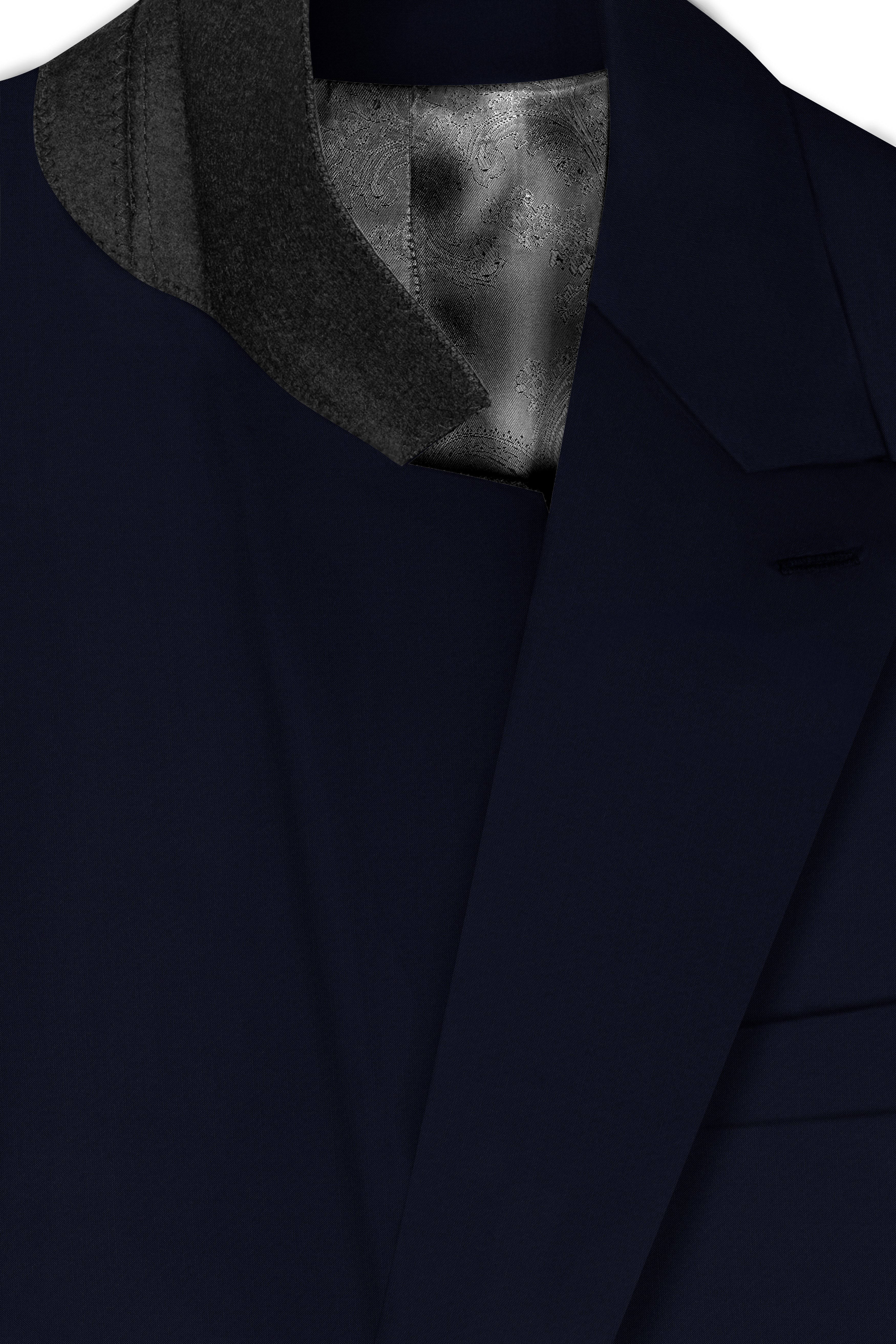 Navy Subtle Sheen Wool Blend Double Breasted Blazer