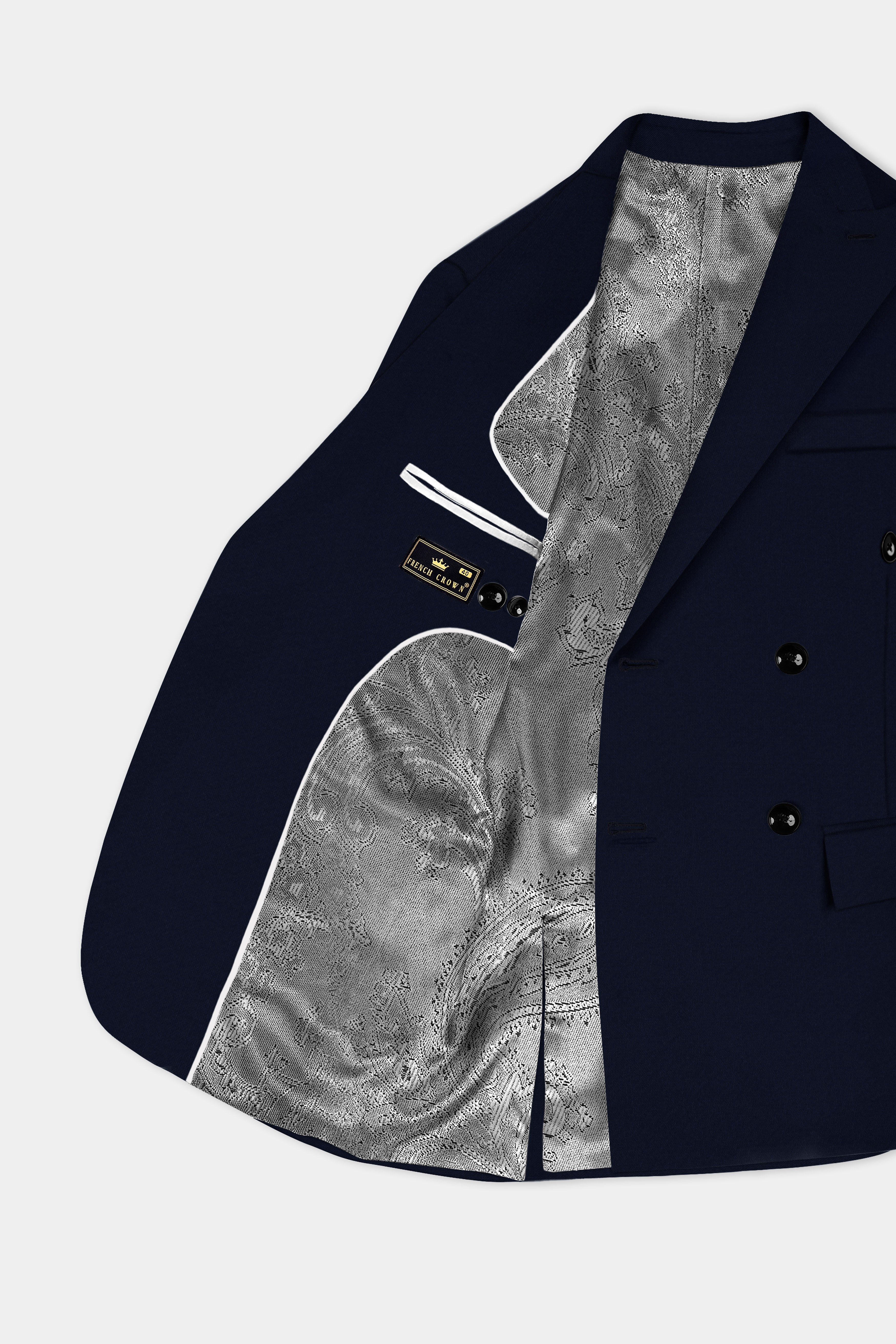 Navy Subtle Sheen Wool Blend Double Breasted Blazer