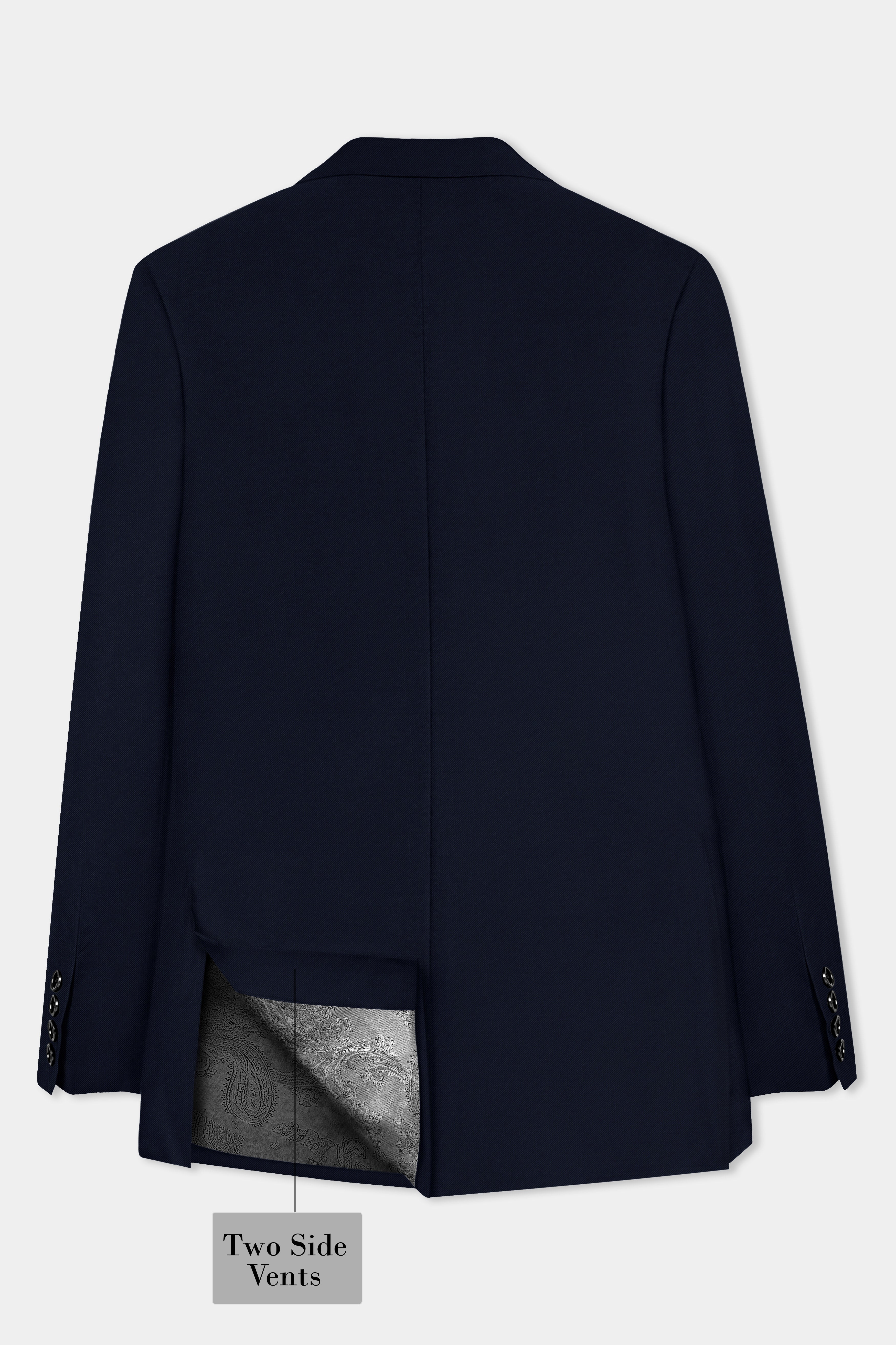 Navy Subtle Sheen Wool Blend Double Breasted Blazer