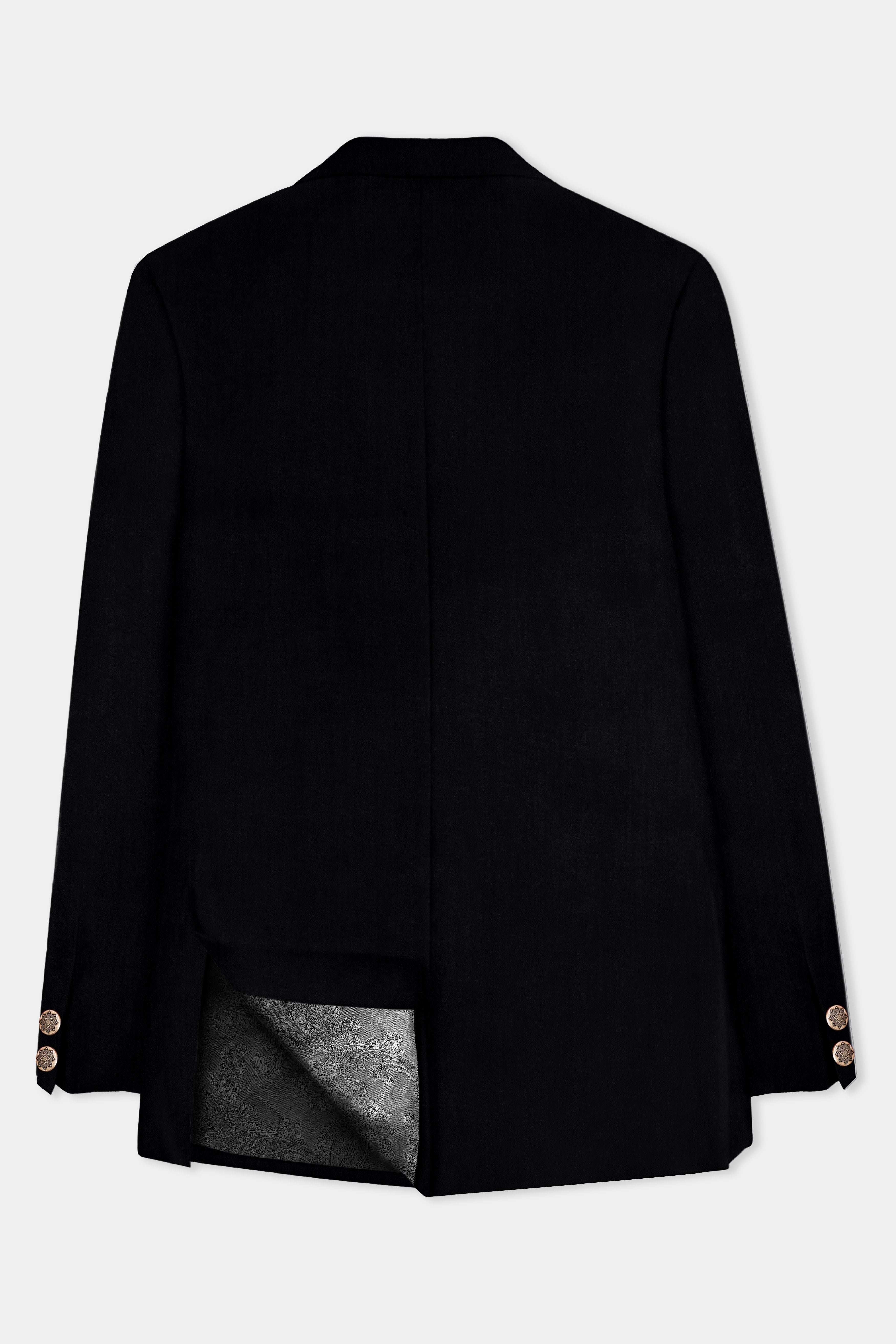 Jade Black Subtle Sheen Bandhgala/Mandarin Wool blend Blazer