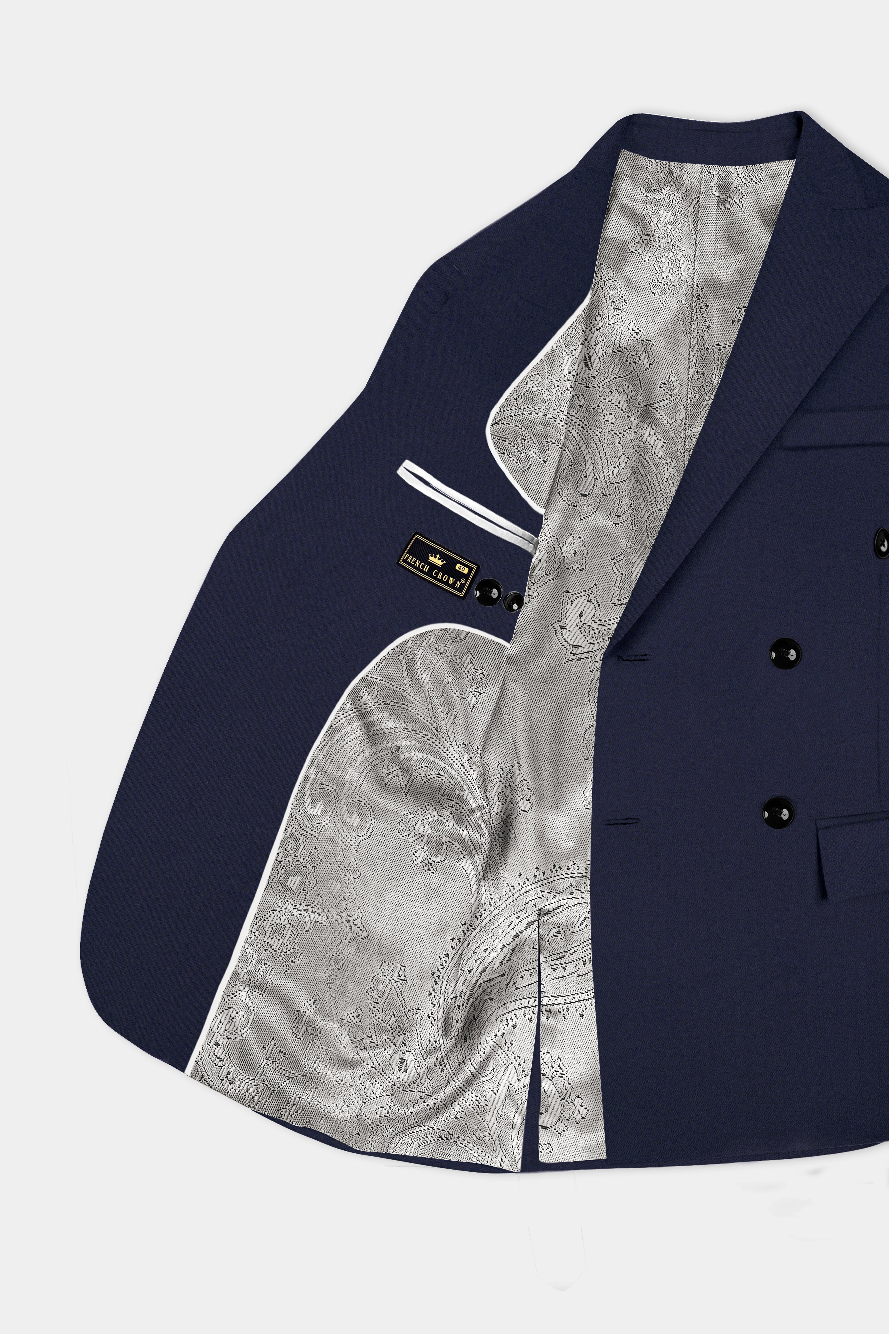 Navy Subtle Textured Wool Rich Double Breasted Blazer