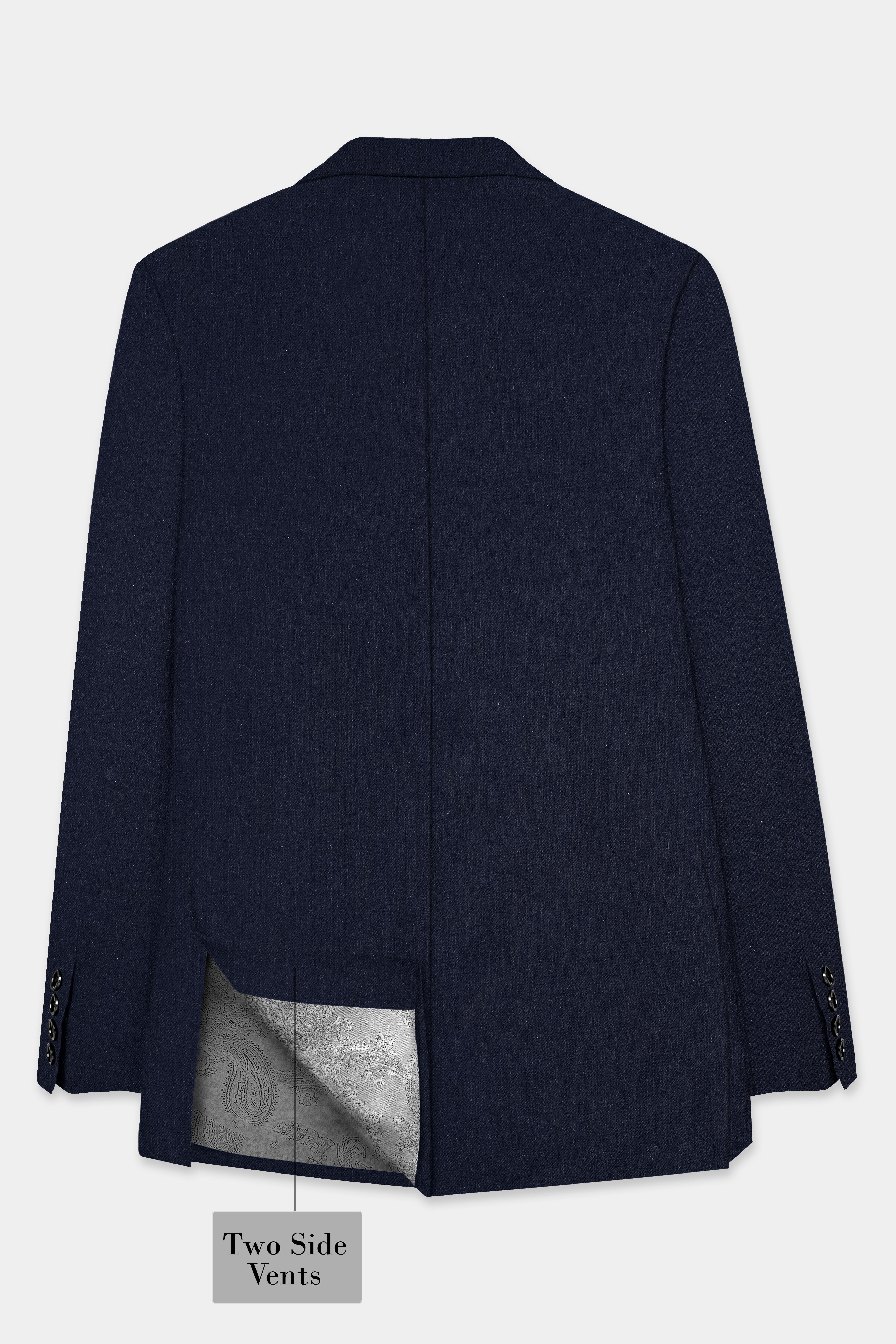 Navy Diamond Textured Wool Rich Double Breasted Blazer