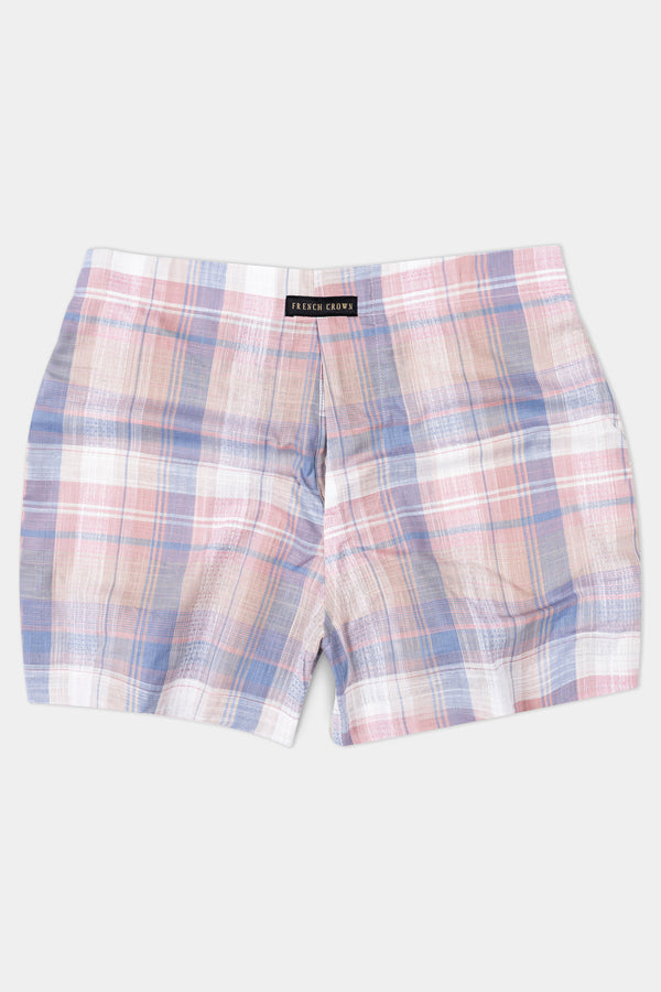Blossom Pink And Periwinkle Blue With White Checkered  Premium Giza Cotton Boxer