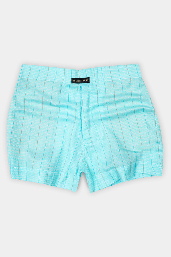 Tiffany Blue Textured And Turuoise With Oyster Brown Striped Dobby Premium Giza Cotton Boxer