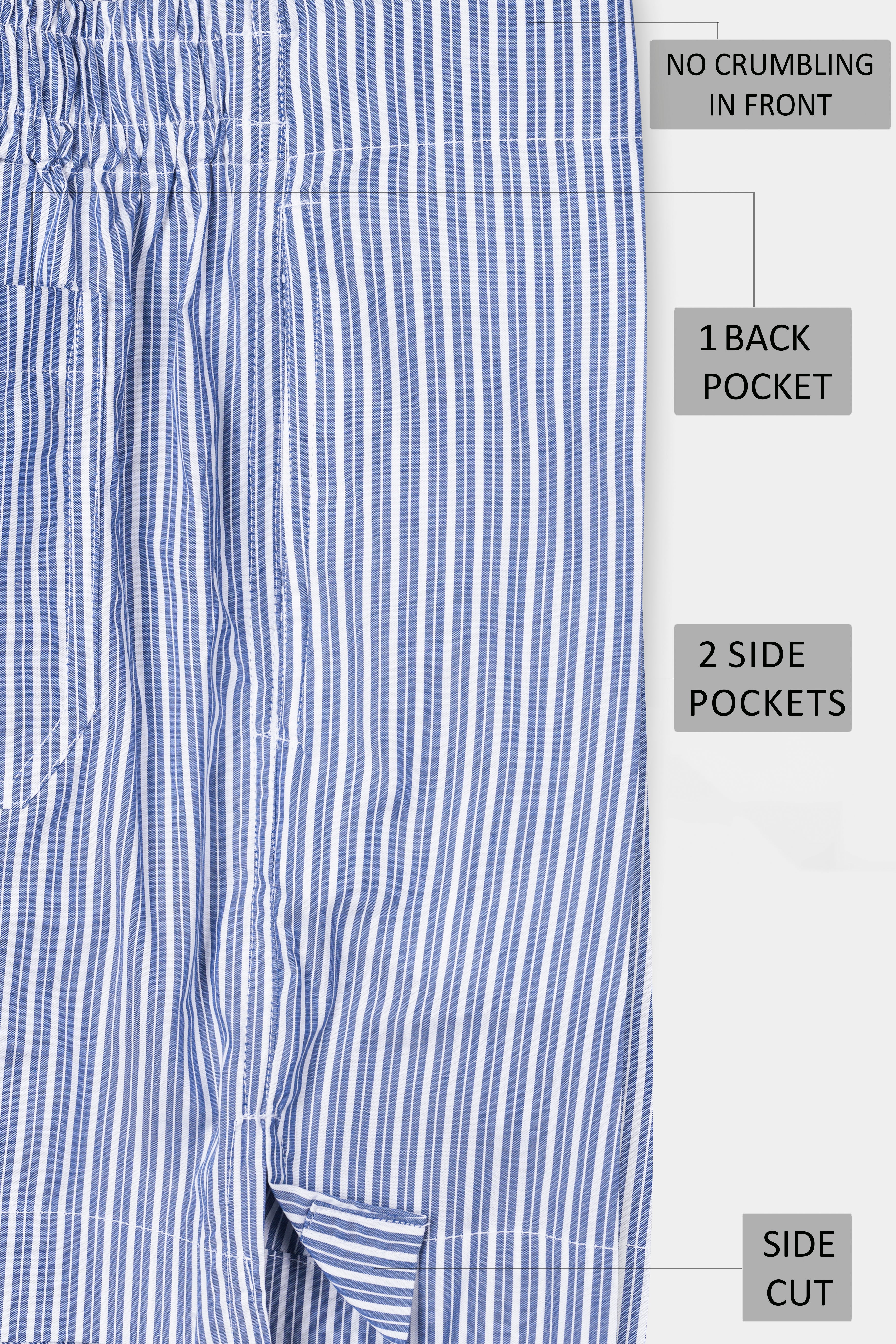 Bayoux Blue With White Striped Premium Cotton Boxer BX523-28, BX523-30, BX523-32, BX523-34, BX523-36, BX523-38, BX523-40, BX523-42, BX523-44