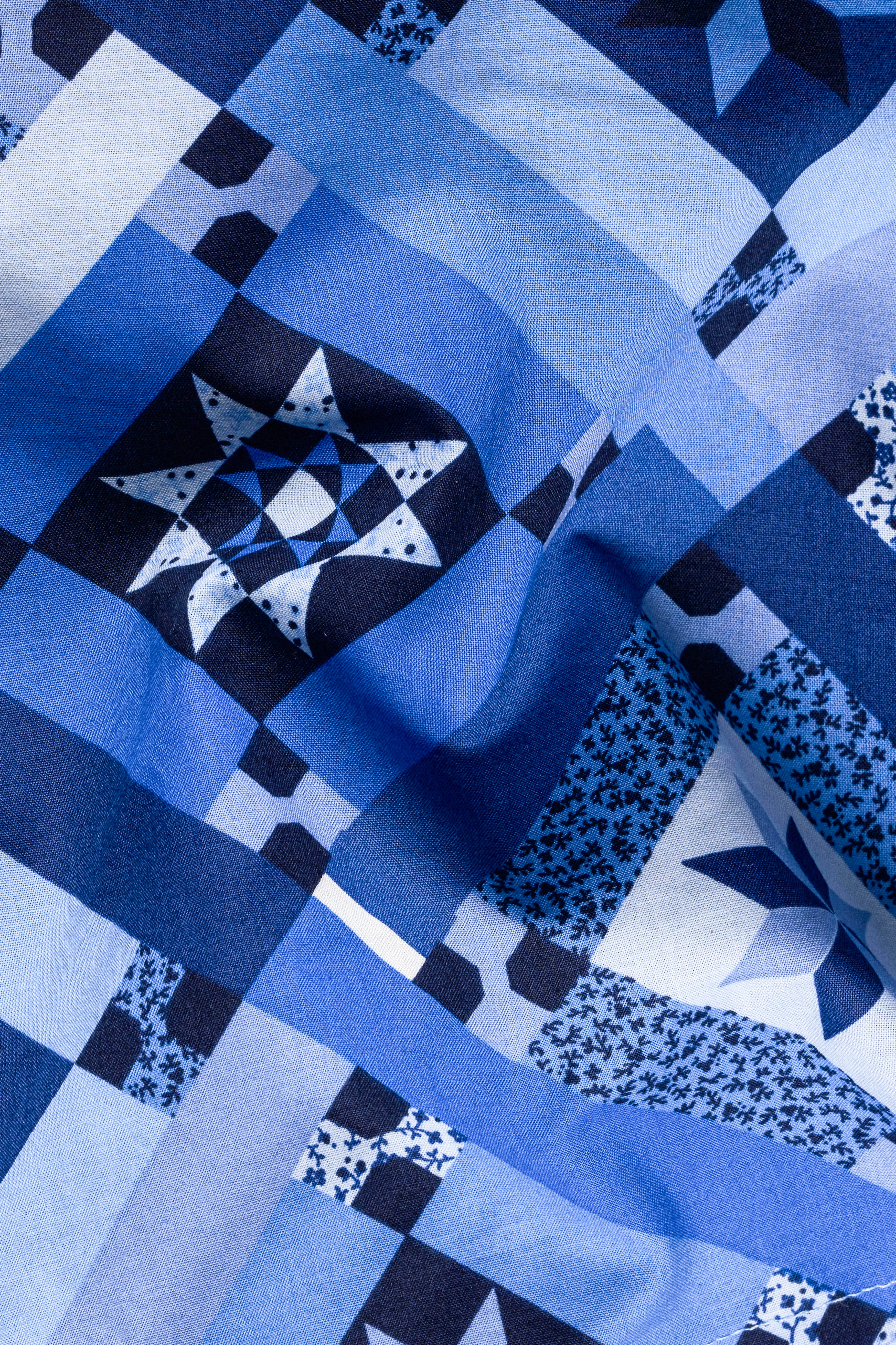 Havelock Blue With Marine And White Geometric Printed Premium Cotton Boxer BX527-28, BX527-30, BX527-32, BX527-34, BX527-36, BX527-38, BX527-40, BX527-42, BX527-44
