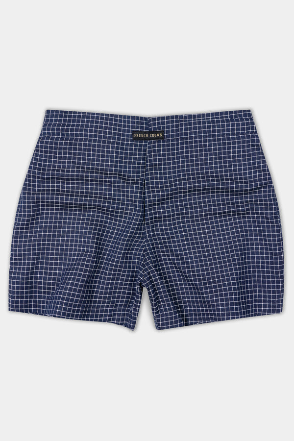 Brewers Navy Blue With White Checkered Dobby Premium Giza Cotton Boxer