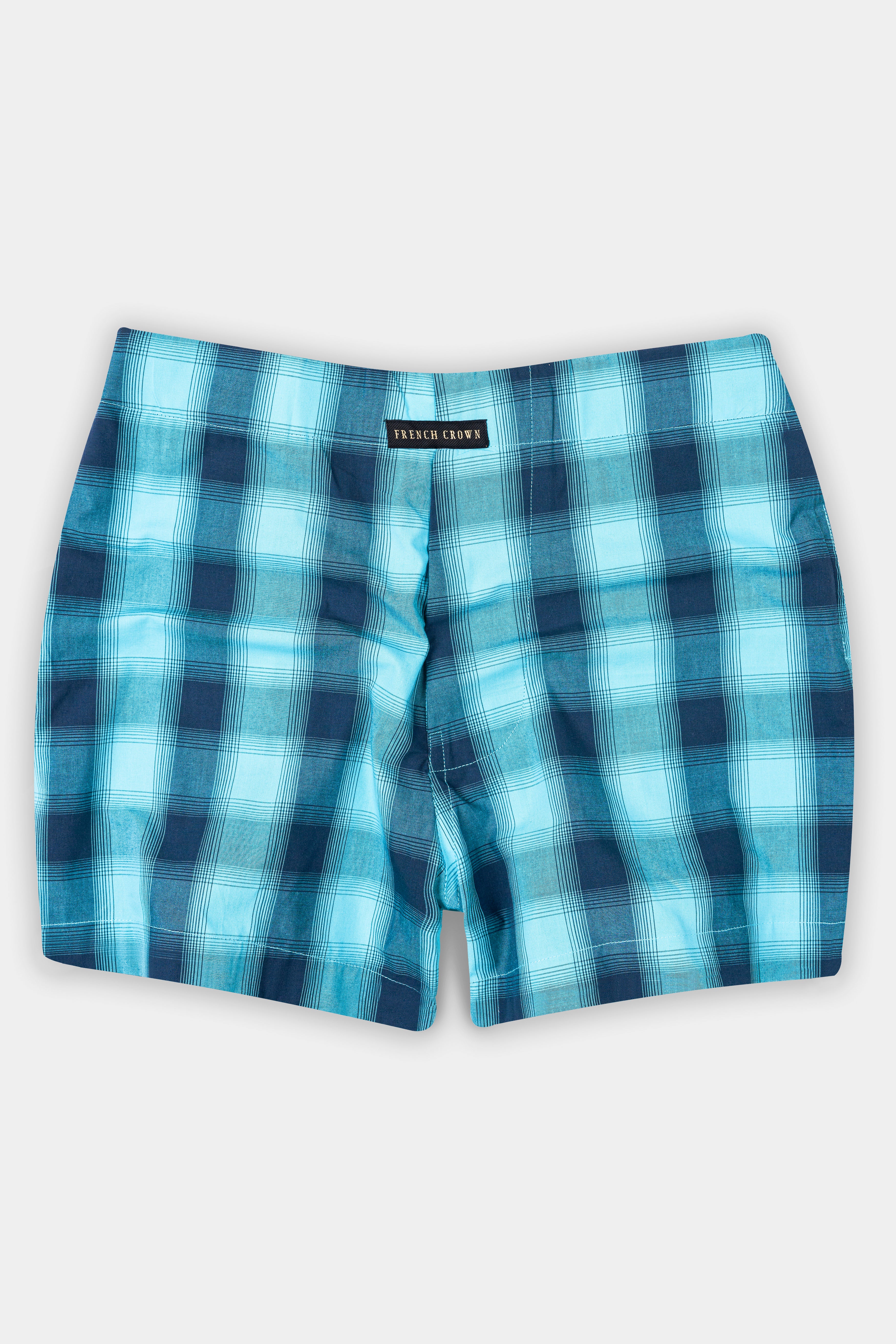 Bizzard Blue With Nile Navy Blue Checkered Premium Cotton Boxer BX535-28, BX535-30, BX535-32, BX535-34, BX535-36, BX535-38, BX535-40, BX535-42, BX535-44