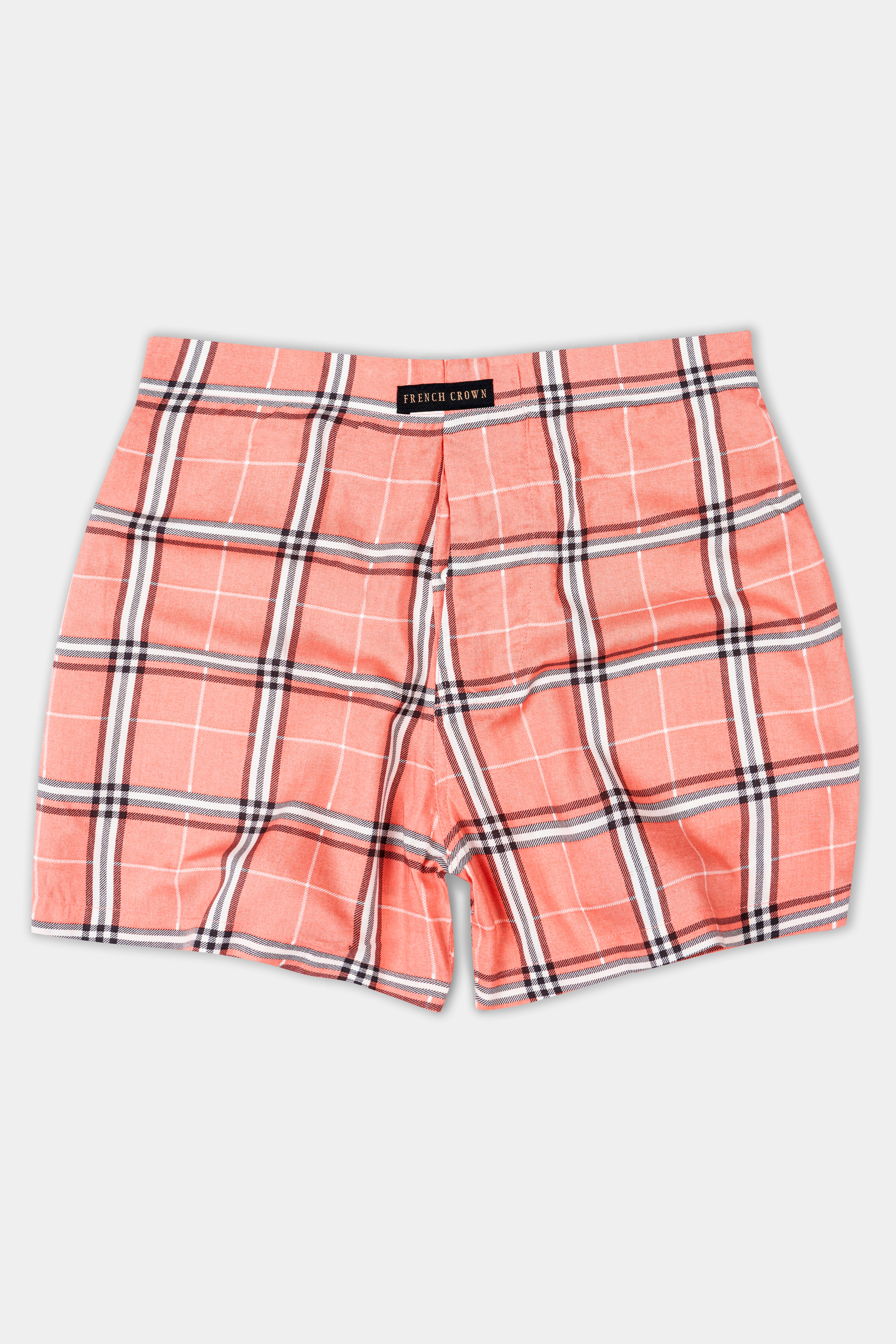 Bud Orange With Hickory Brown And White Checkered Premium Tencel Boxer BX536-28, BX536-30, BX536-32, BX536-34, BX536-36, BX536-38, BX536-40, BX536-42, BX536-44