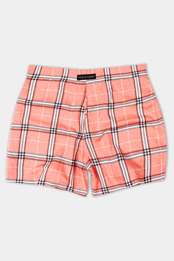 Bud Orange With Hickory Brown And White Checkered Premium Tencel Boxer