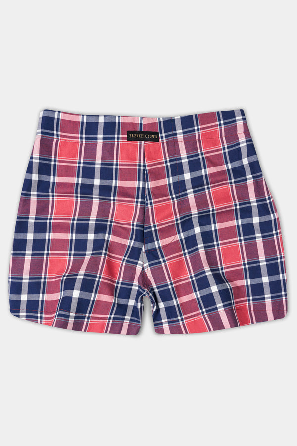 Coral Red And Admiral Blue With Rouge Pink Checkered Twill Premium Cotton Boxer