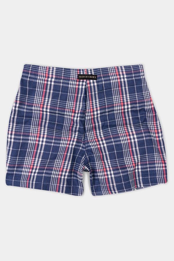 Admiral Blue And Rouge Pink Checkered Poplin Premium Cotton Boxer