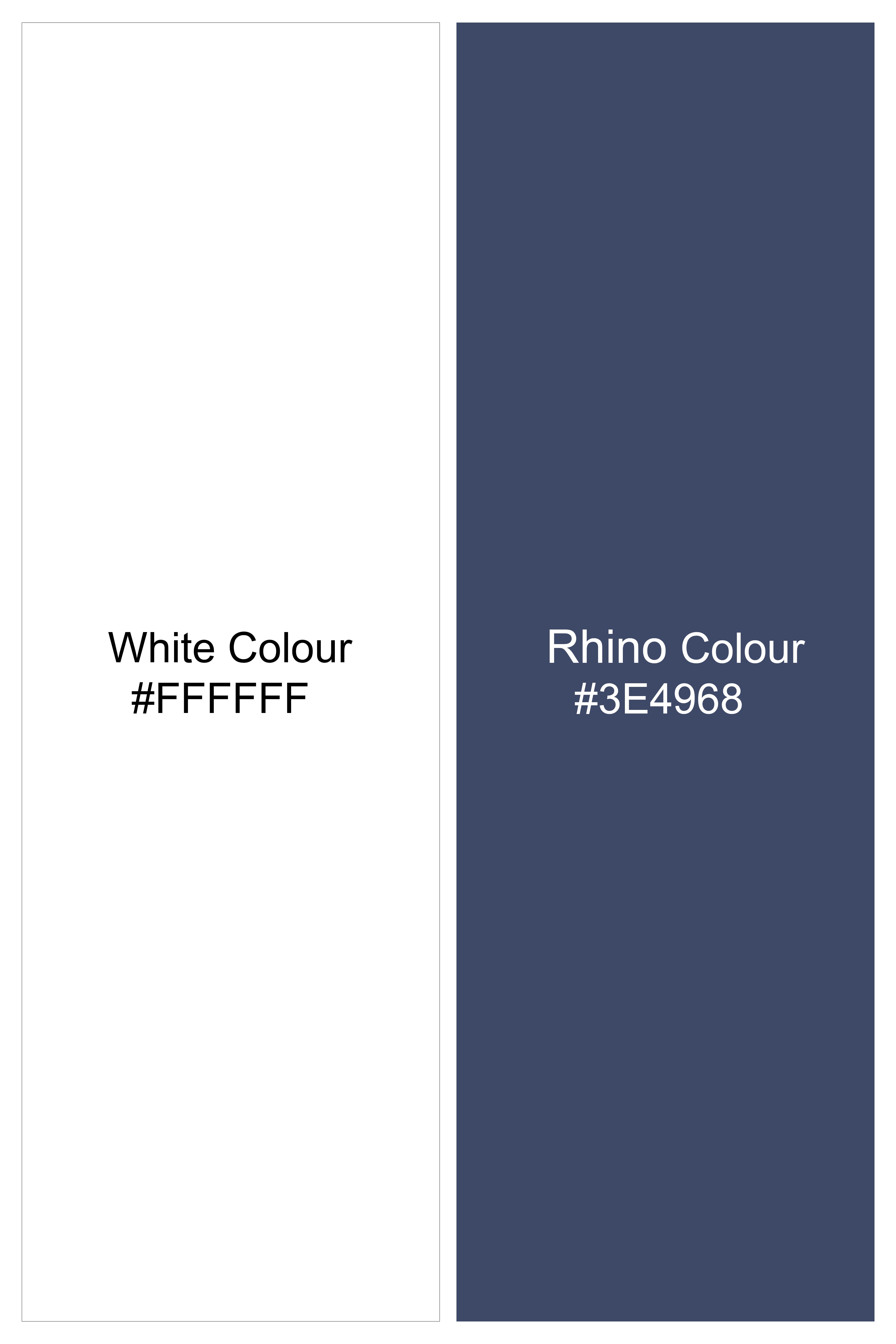 Bright White And Rhino Blue Printed Dobby Premium Giza Cotton Boxer BX550-28, BX550-30, BX550-32, BX550-34, BX550-36, BX550-38, BX550-40, BX550-42, BX550-44
