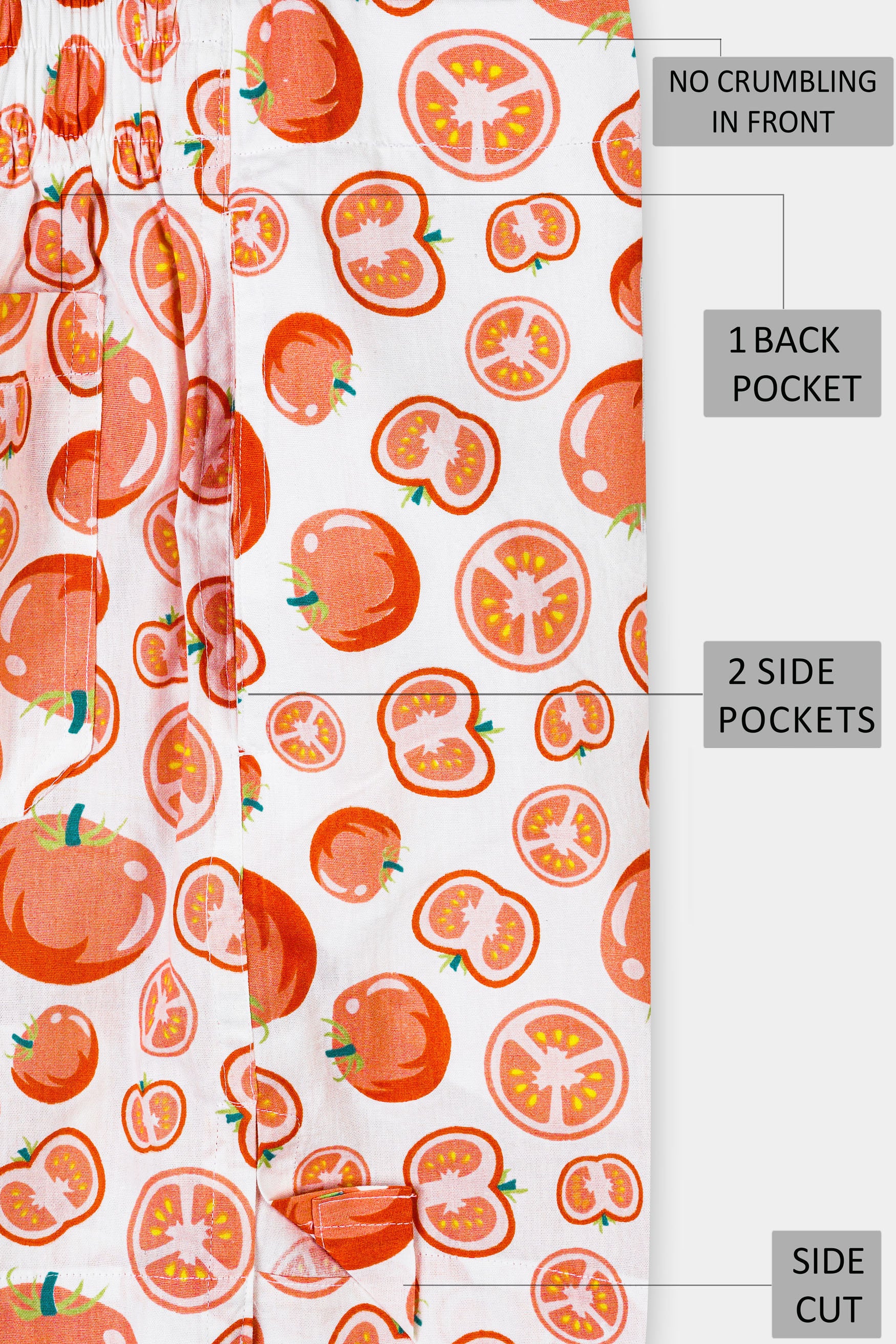 Bright White and Crail Orange Tomatoes Printed Premium Cotton Boxer