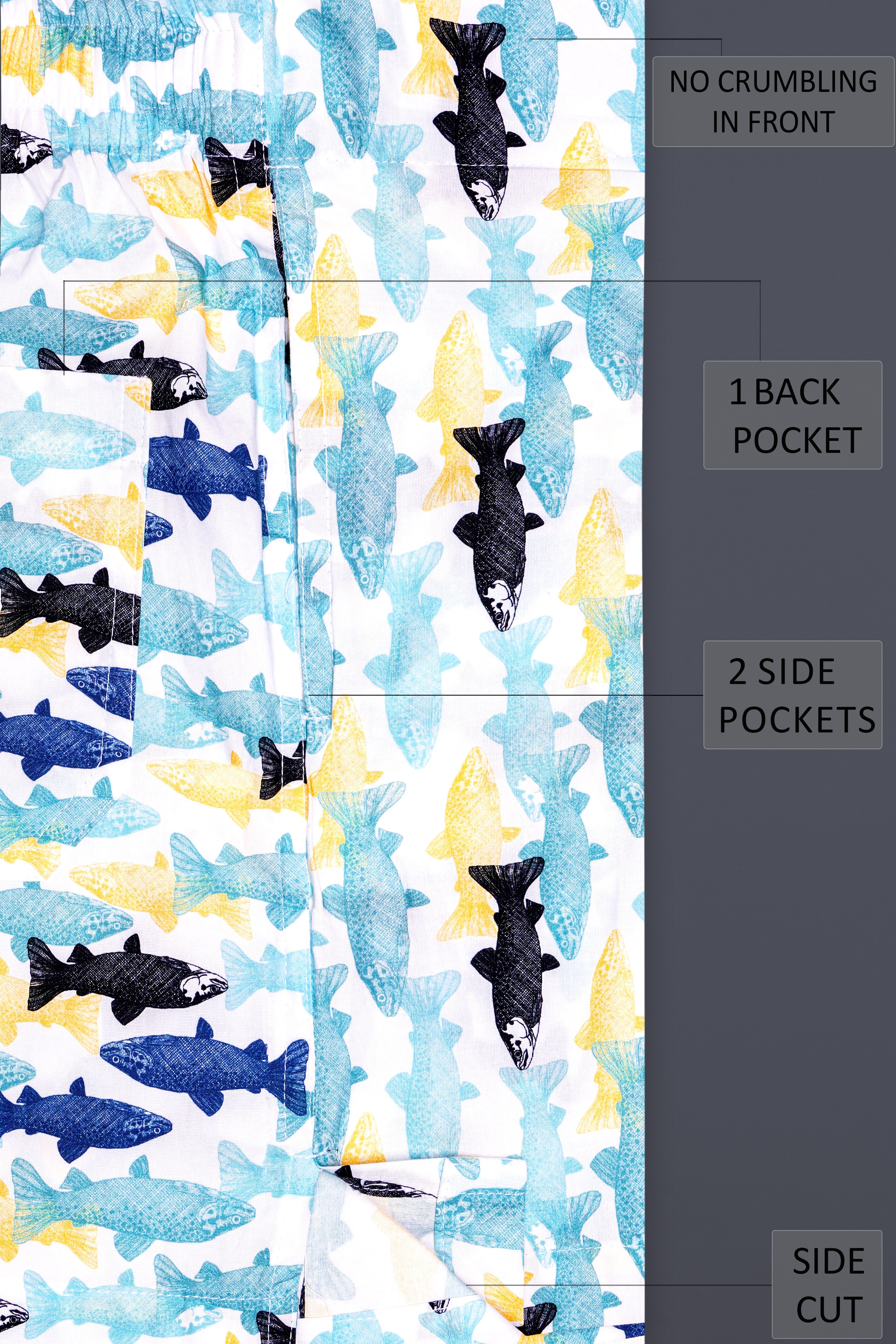 Bright White with Multicolour Fish Printed Super Soft Premium Cotton Boxer