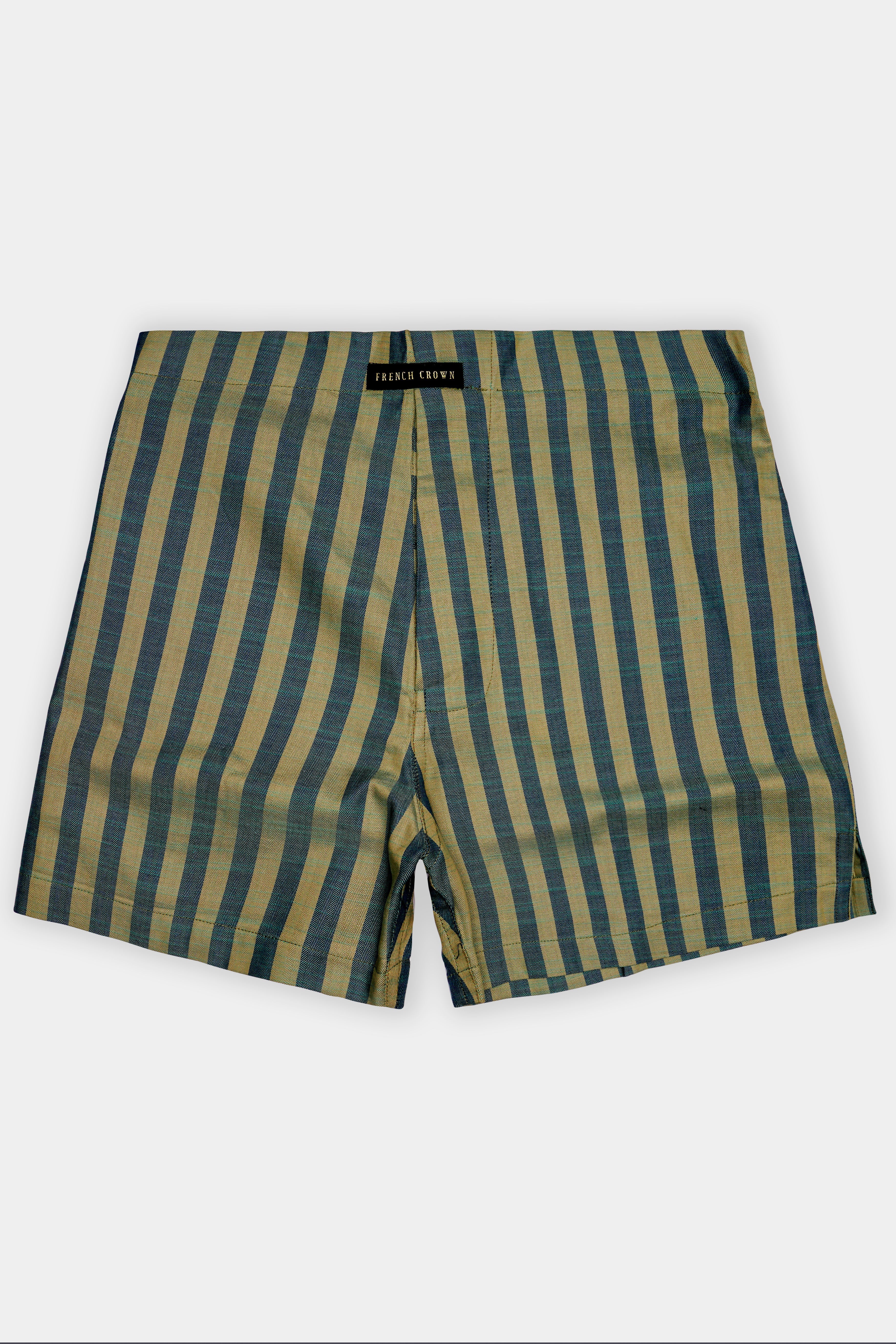 Olive-Spectra Green And camo Cream Striped Herringbron Premium Cotton Boxer