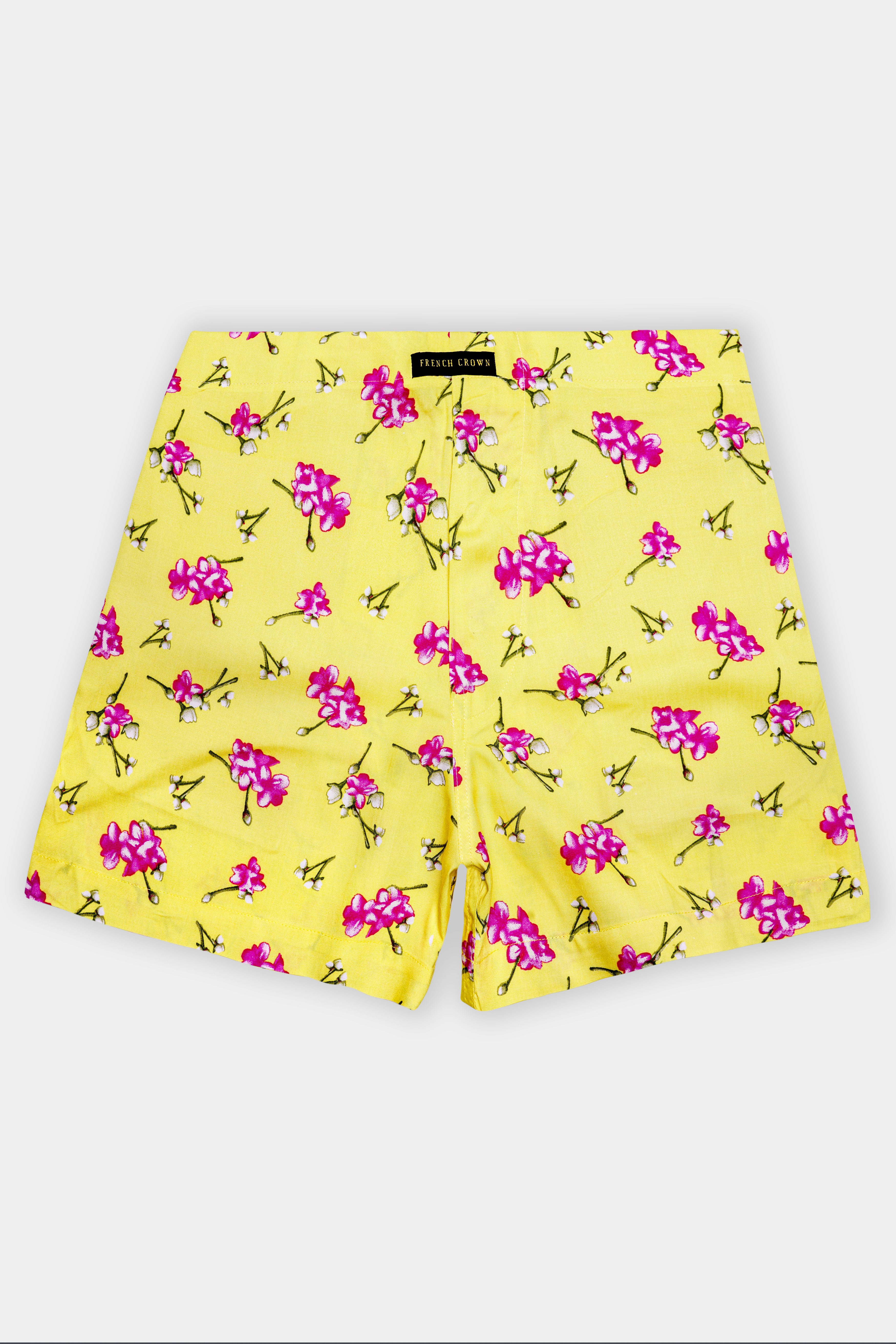 Petalyn-Arylide Yellow And Mulberry Pink Floral Printed Premium Cotton Boxer
