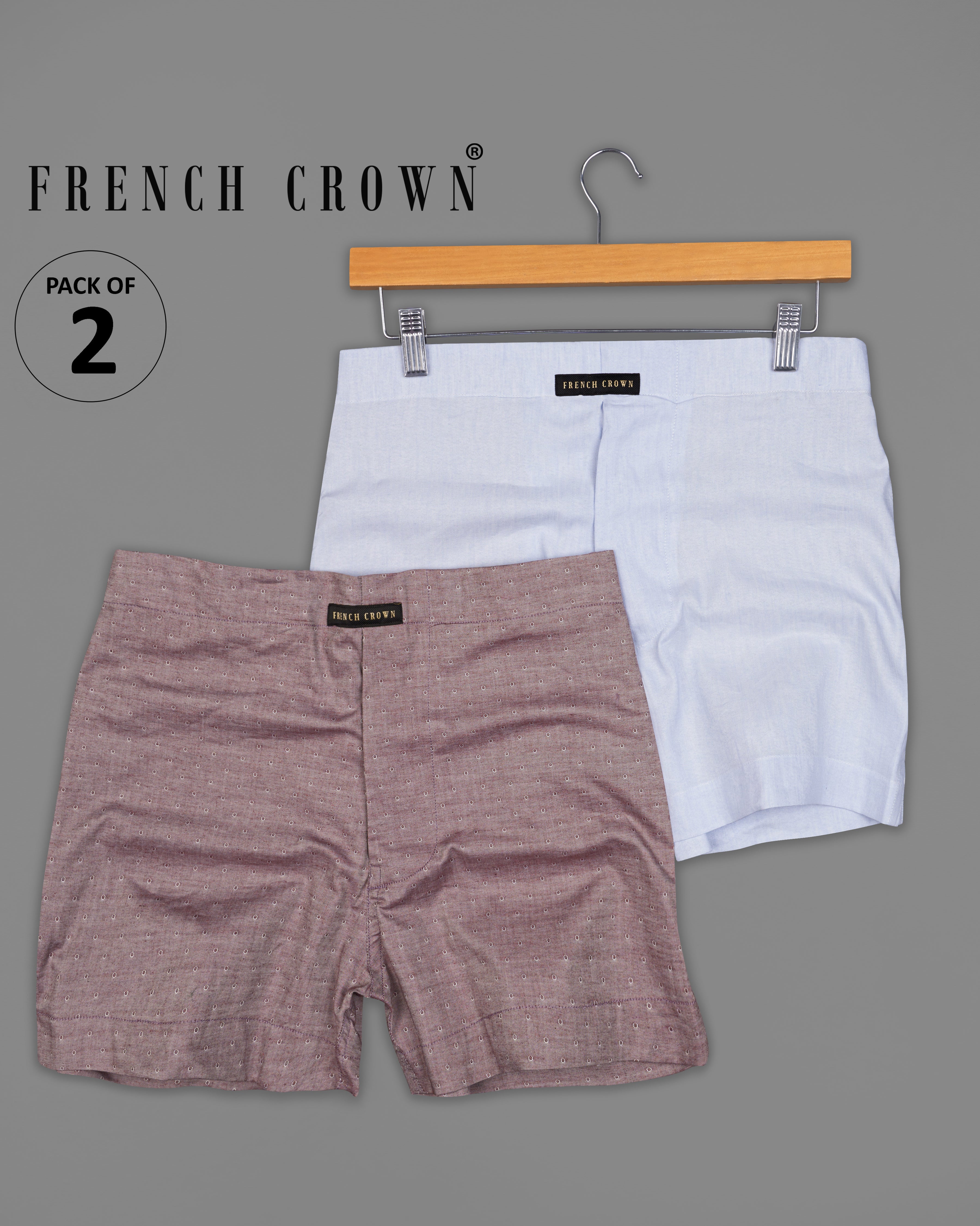 Cinereous Brown Dobby Boxers with Gainsboro Sky Blue Luxurious Linen Boxers