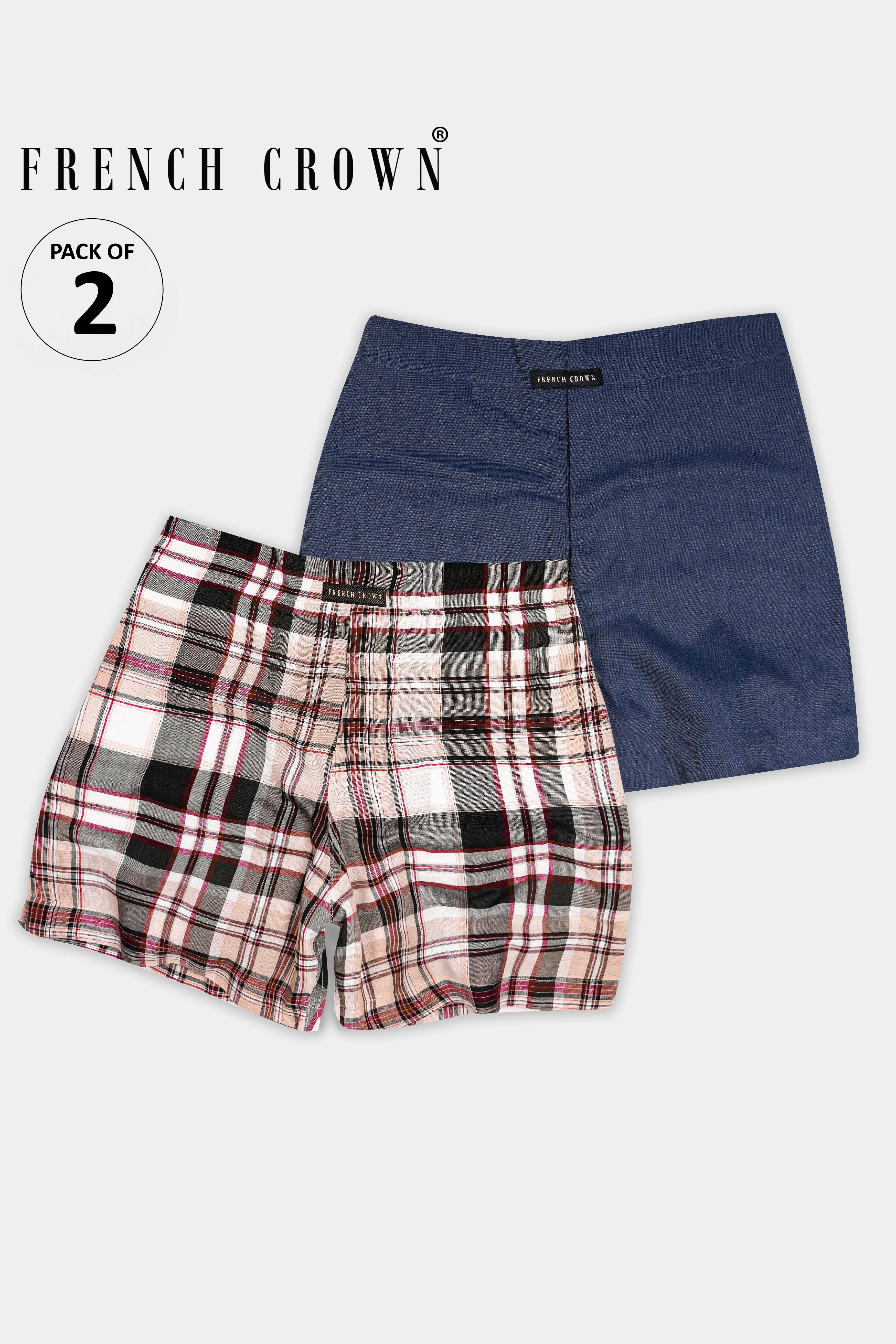 Admiral Blue Luxurious Linen and Eggshell Cream with Scarlet Red Checkered Premium Tencel Boxers BX515-BX545-28, BX515-BX545-30, BX515-BX545-32, BX515-BX545-34, BX515-BX545-36, BX515-BX545-38, BX515-BX545-40, BX515-BX545-42, BX515-BX545-44