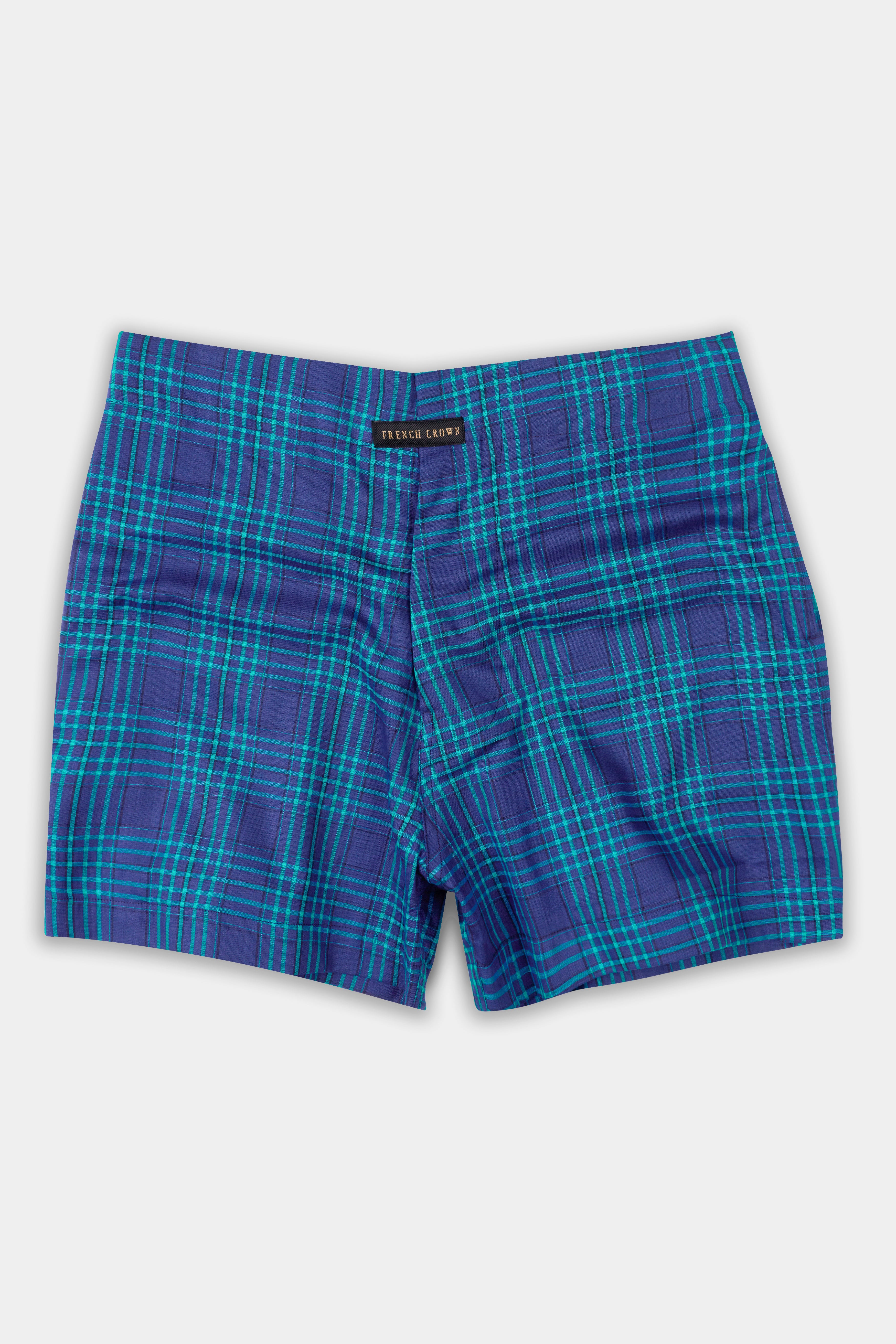 Meteorite Blue with Surfie Green Plaid and Limed Spruce Blue Ditsy Printed Premium Cotton Boxers BX525-BX534-28, BX525-BX534-30, BX525-BX534-32, BX525-BX534-34, BX525-BX534-36, BX525-BX534-38, BX525-BX534-40, BX525-BX534-42, BX525-BX534-44