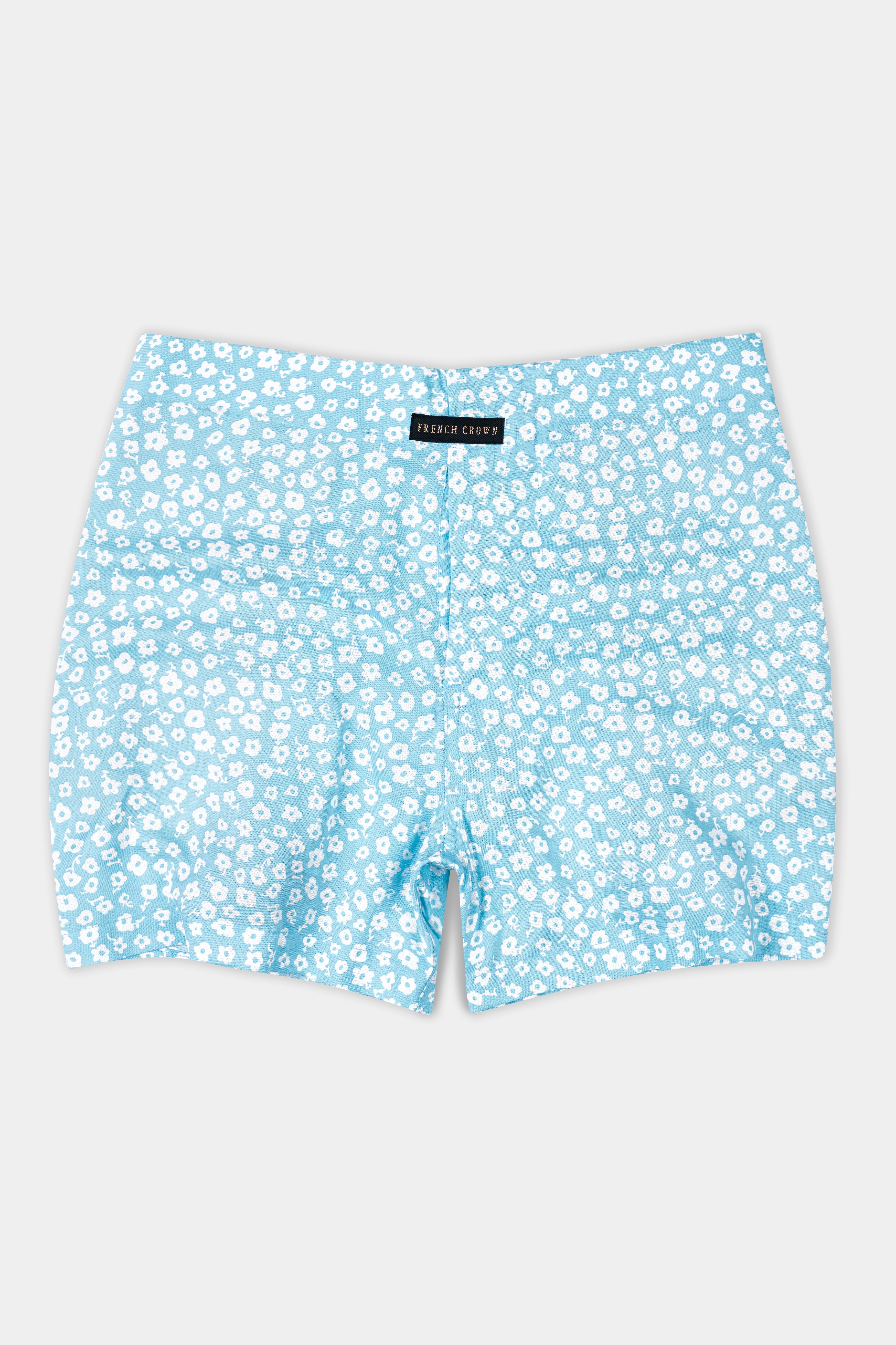 Glacier Blue With White Ditsy Printed Premium Tencel and Bright White with Rhino Blue Leaves Printed Dobby Textured Giza Cotton Boxers BX547-BX550-28, BX547-BX550-30, BX547-BX550-32, BX547-BX550-34, BX547-BX550-36, BX547-BX550-38, BX547-BX550-40, BX547-BX550-42, BX547-BX550-44