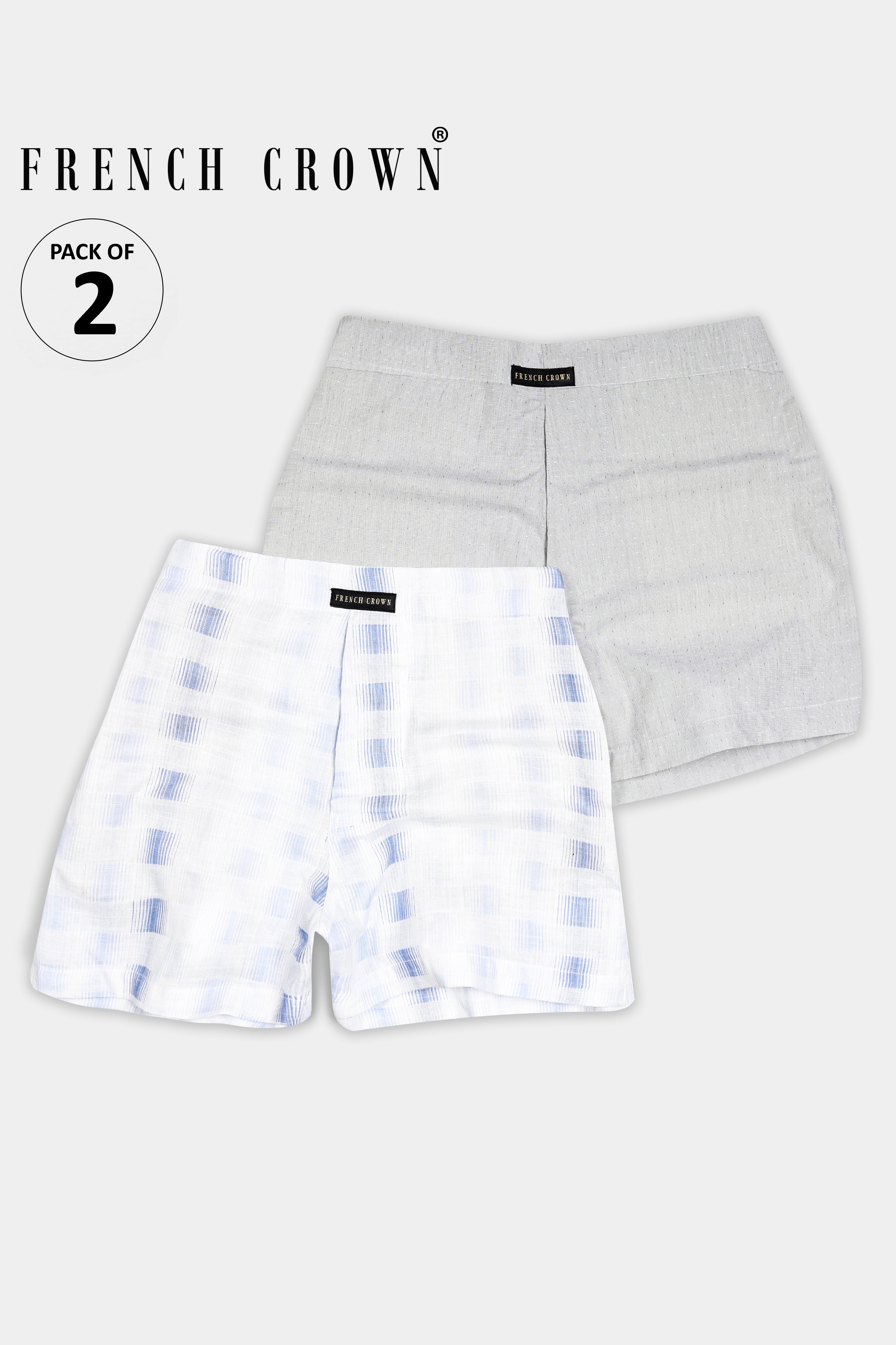 Ghost Gray and Bright White with Tealish Blue Dobby Textured Premium Giza Cotton Boxers BX561-BX549-28, BX561-BX549-30, BX561-BX549-32, BX561-BX549-34, BX561-BX549-36, BX561-BX549-38, BX561-BX549-40, BX561-BX549-42, BX561-BX549-44