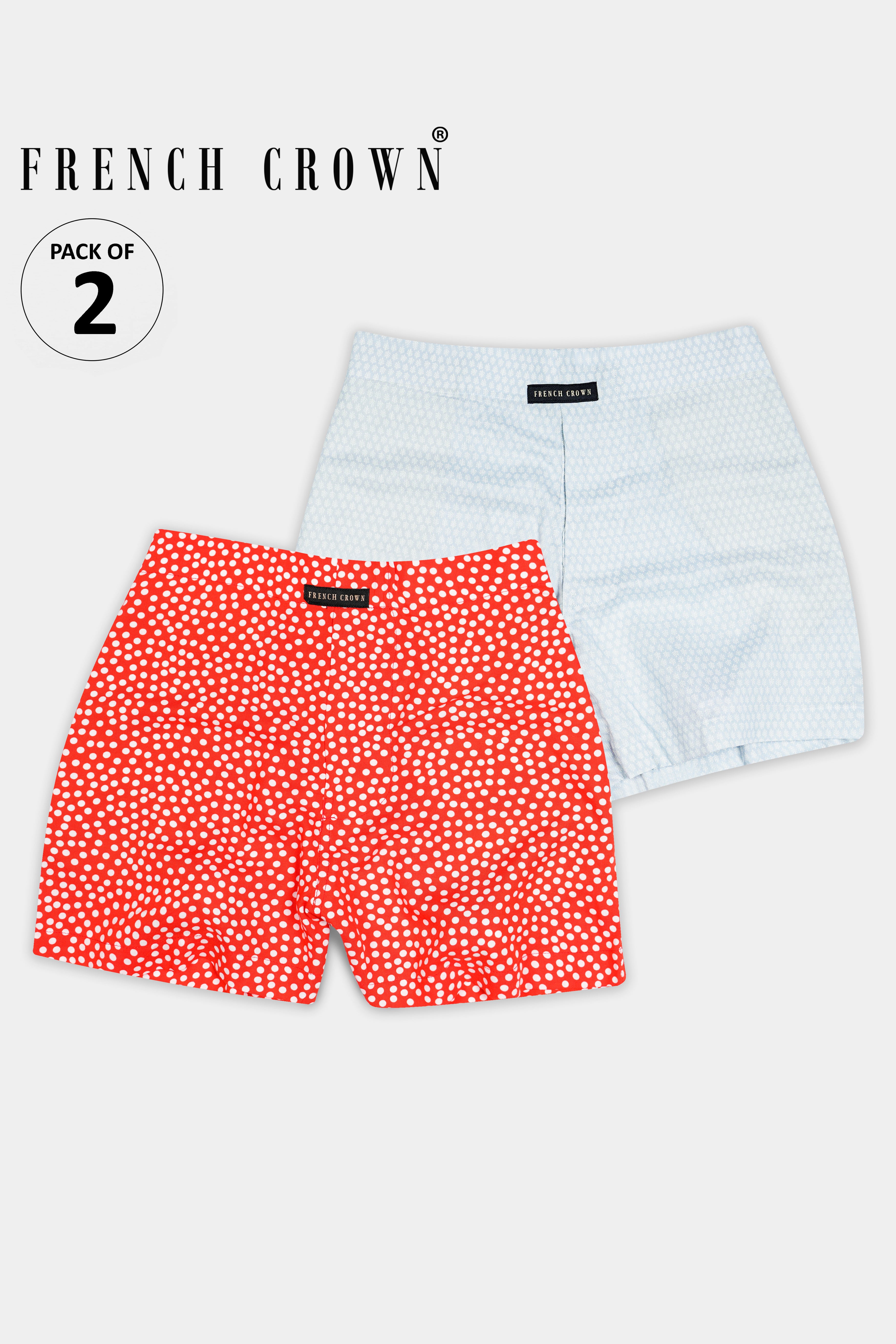 Edgewater Blue Textured Premium Cotton and Cornell Red Polka Dotted Premium Tencel Boxers BX563-BX526-28, BX563-BX526-30, BX563-BX526-32, BX563-BX526-34, BX563-BX526-36, BX563-BX526-38, BX563-BX526-40, BX563-BX526-42, BX563-BX526-44