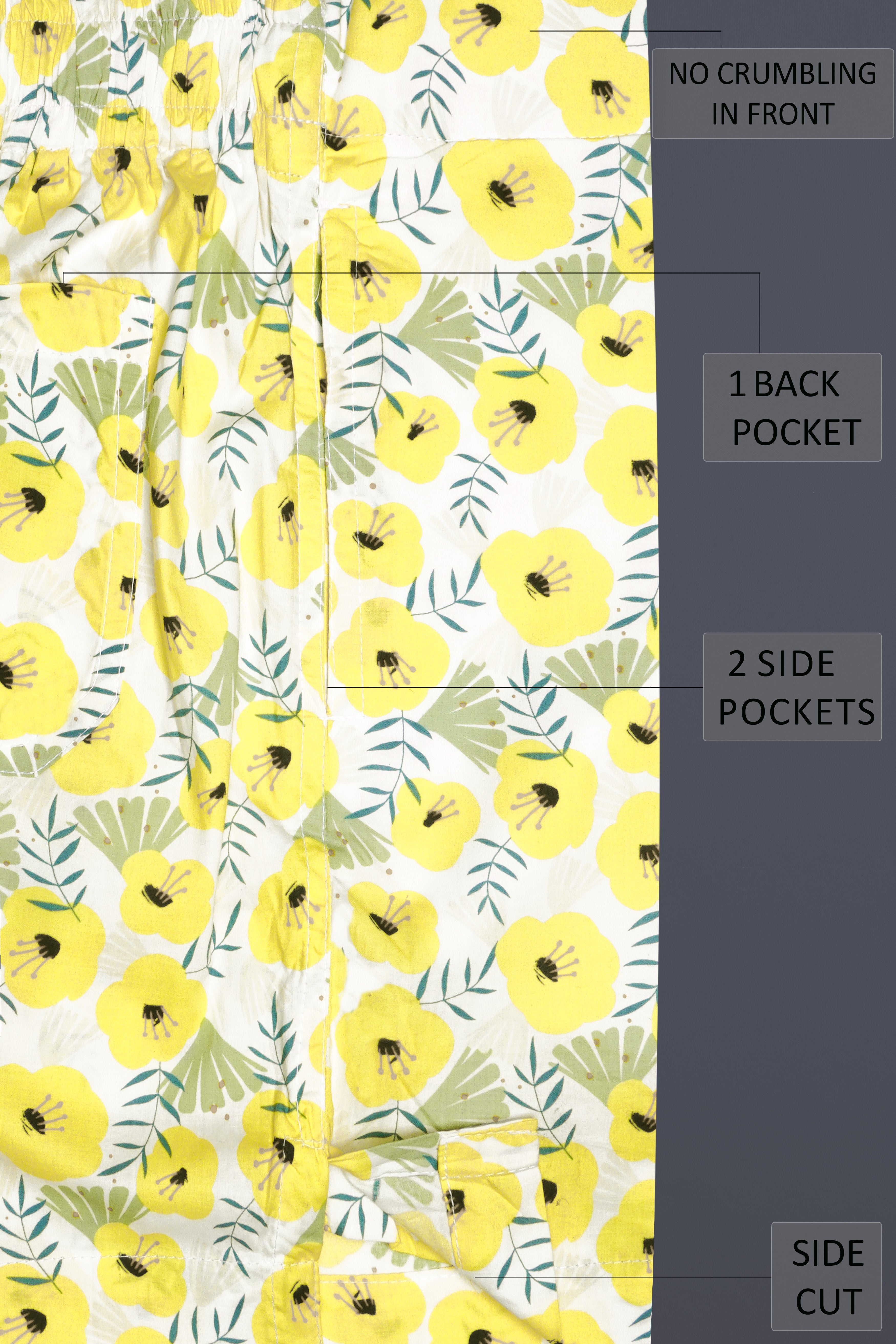 Bright White And Manilla Yellow Printed Premium Giza Cotton Boxer