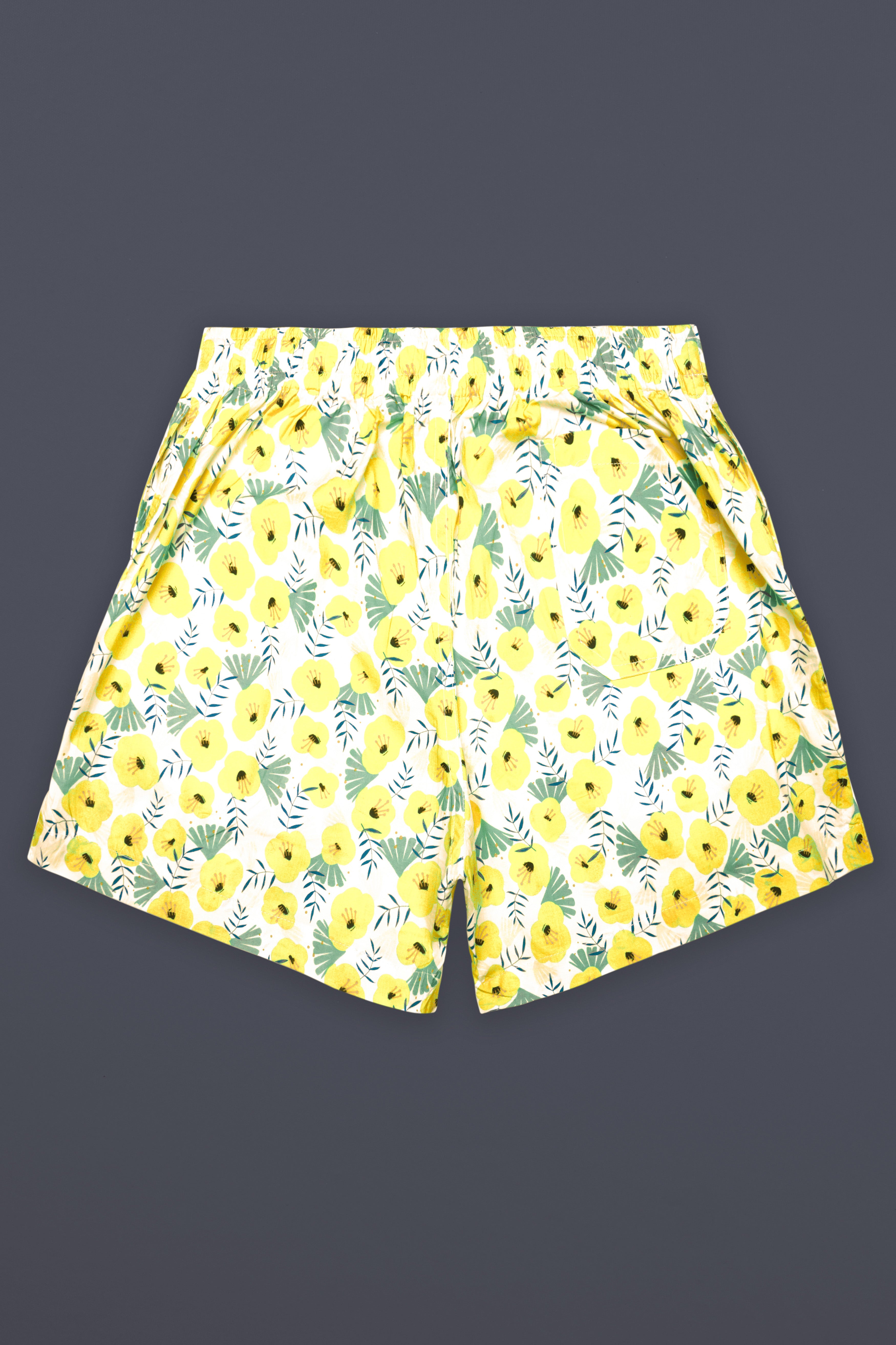 Bright White And Manilla Yellow Printed Premium Giza Cotton Boxer