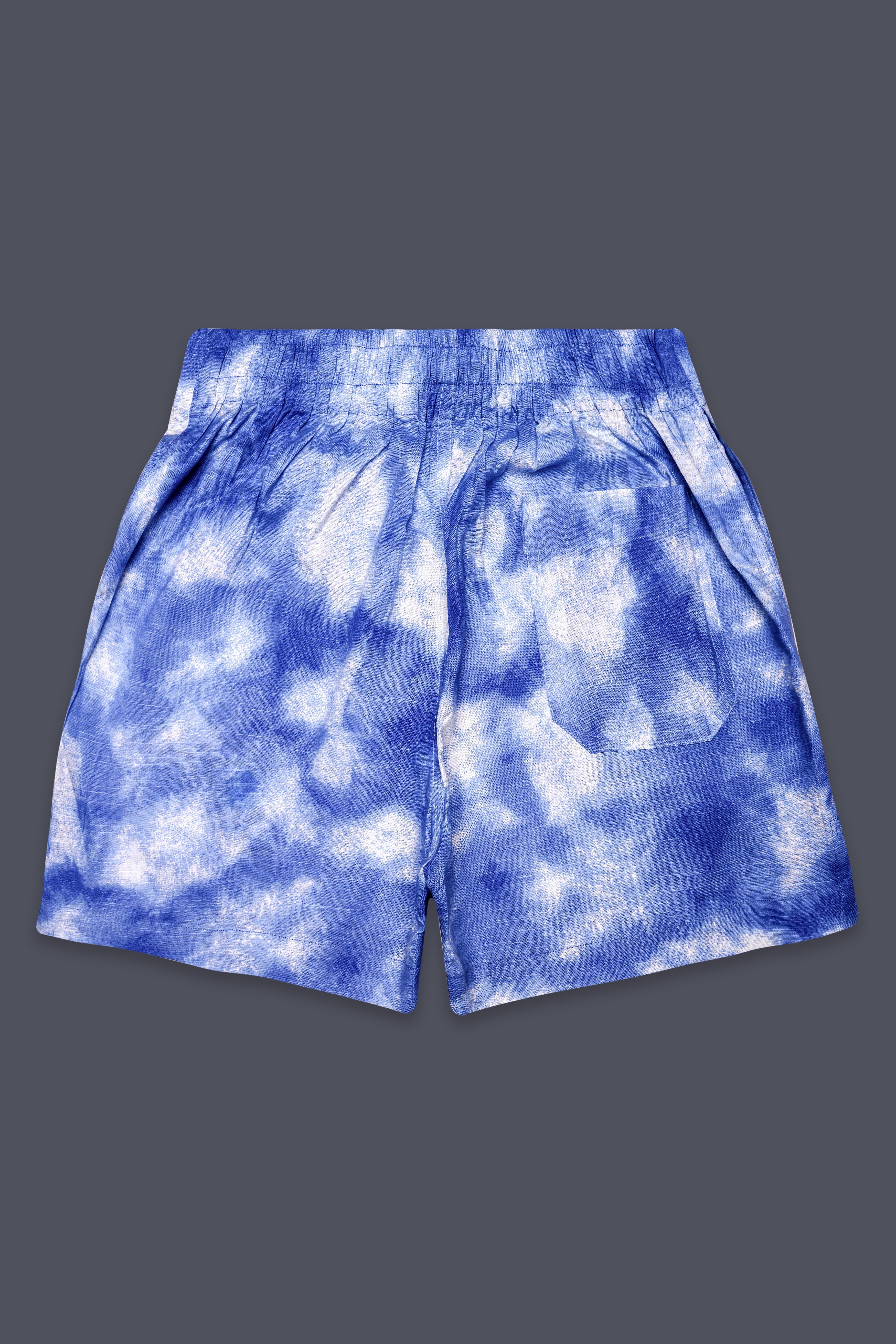 Iris Blue And Bright white Tie-Dye Printed Super Soft Luxurious Linen Boxer
