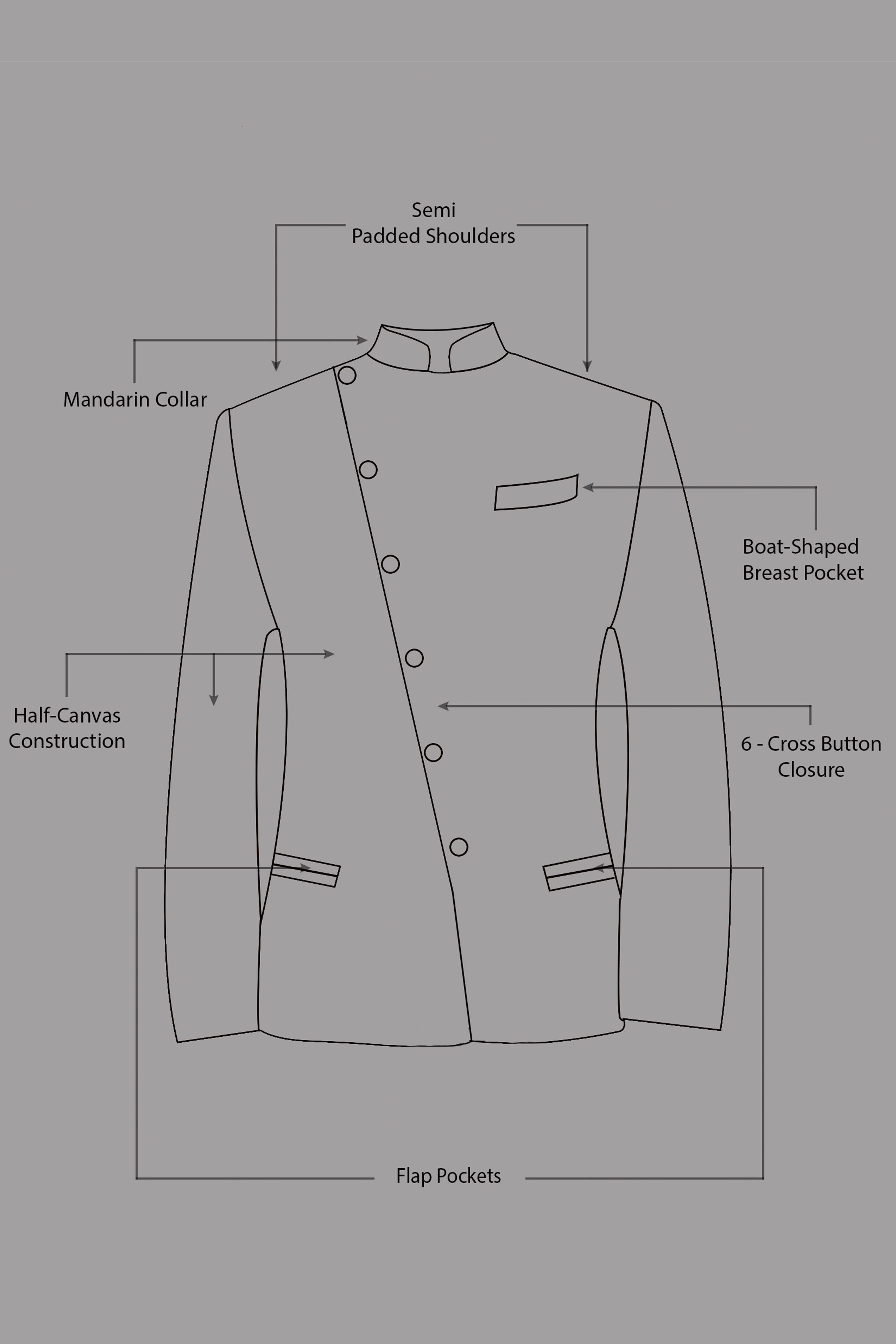 Zeus Black Subtle Checkered Wool Rich Cross Placket Bandhgala Suit