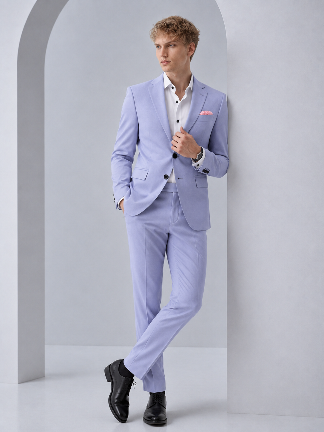 Azure-Periwinkle Gray Wool Rich Slight Stretch Single Breasted Suit