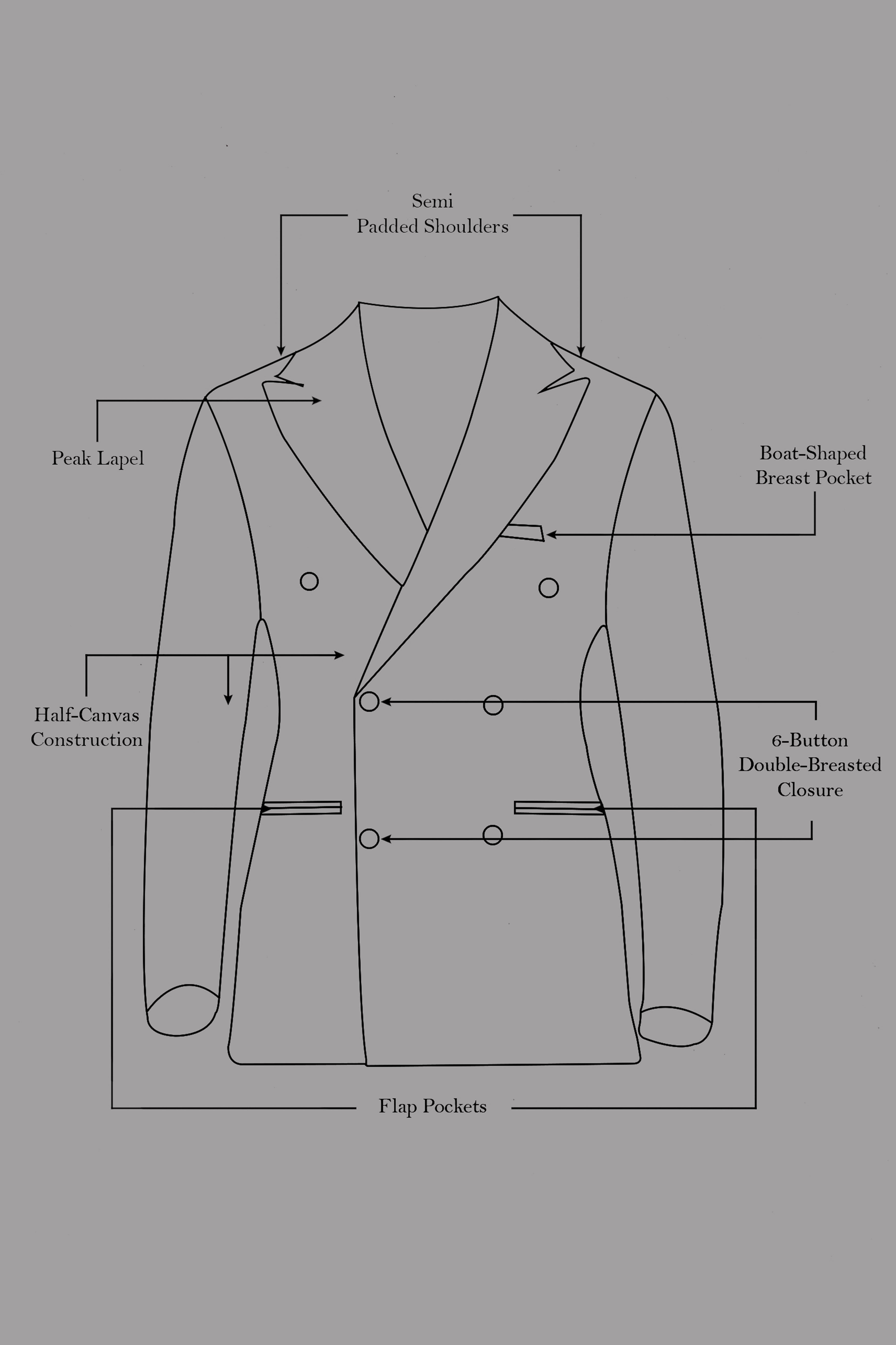 Iridium Gray Hand Stitched Lapels Wool Rich Double Breasted Designer Suit
