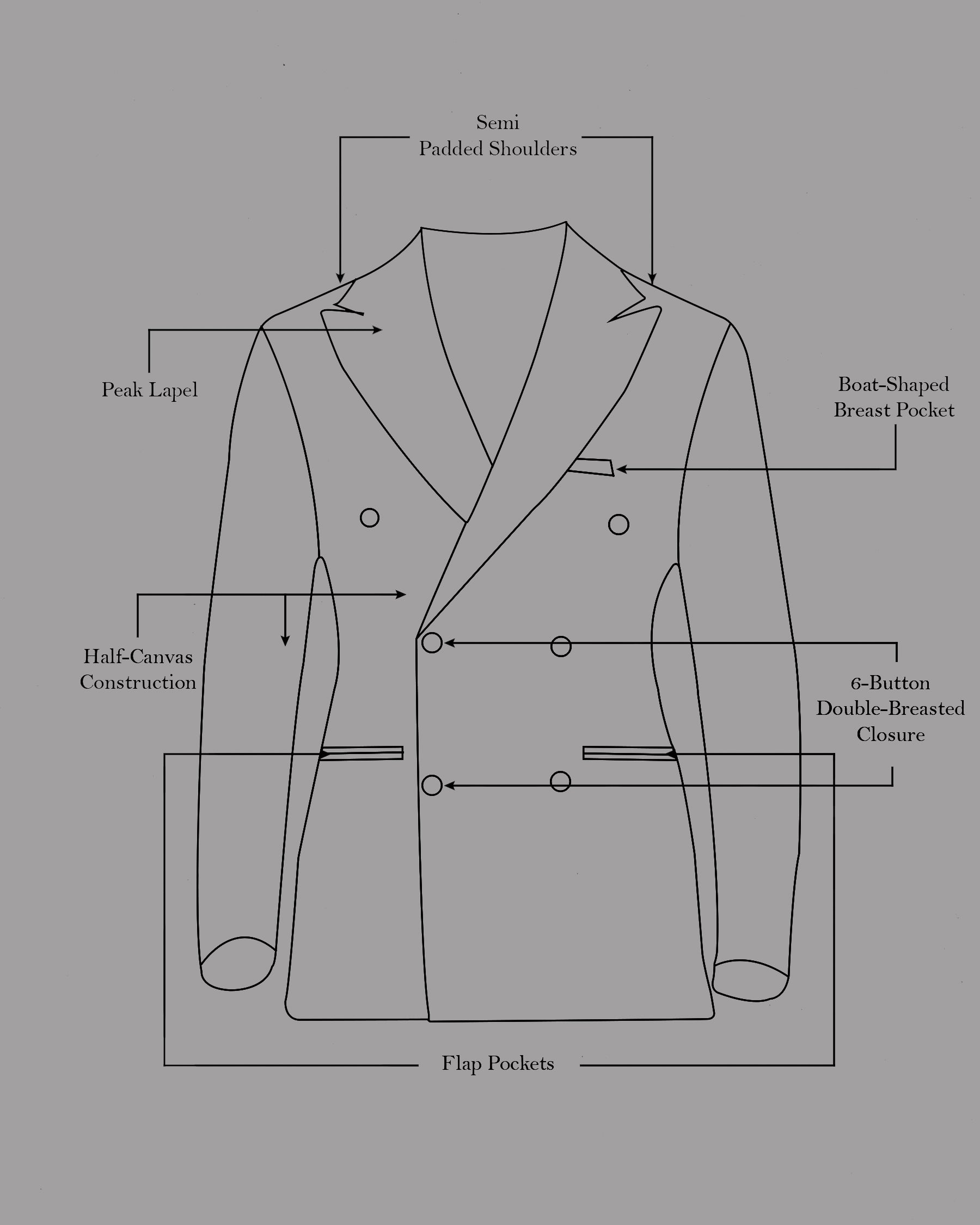 Ebony Blue Windowpane Premium Cotton Double Breasted Suit