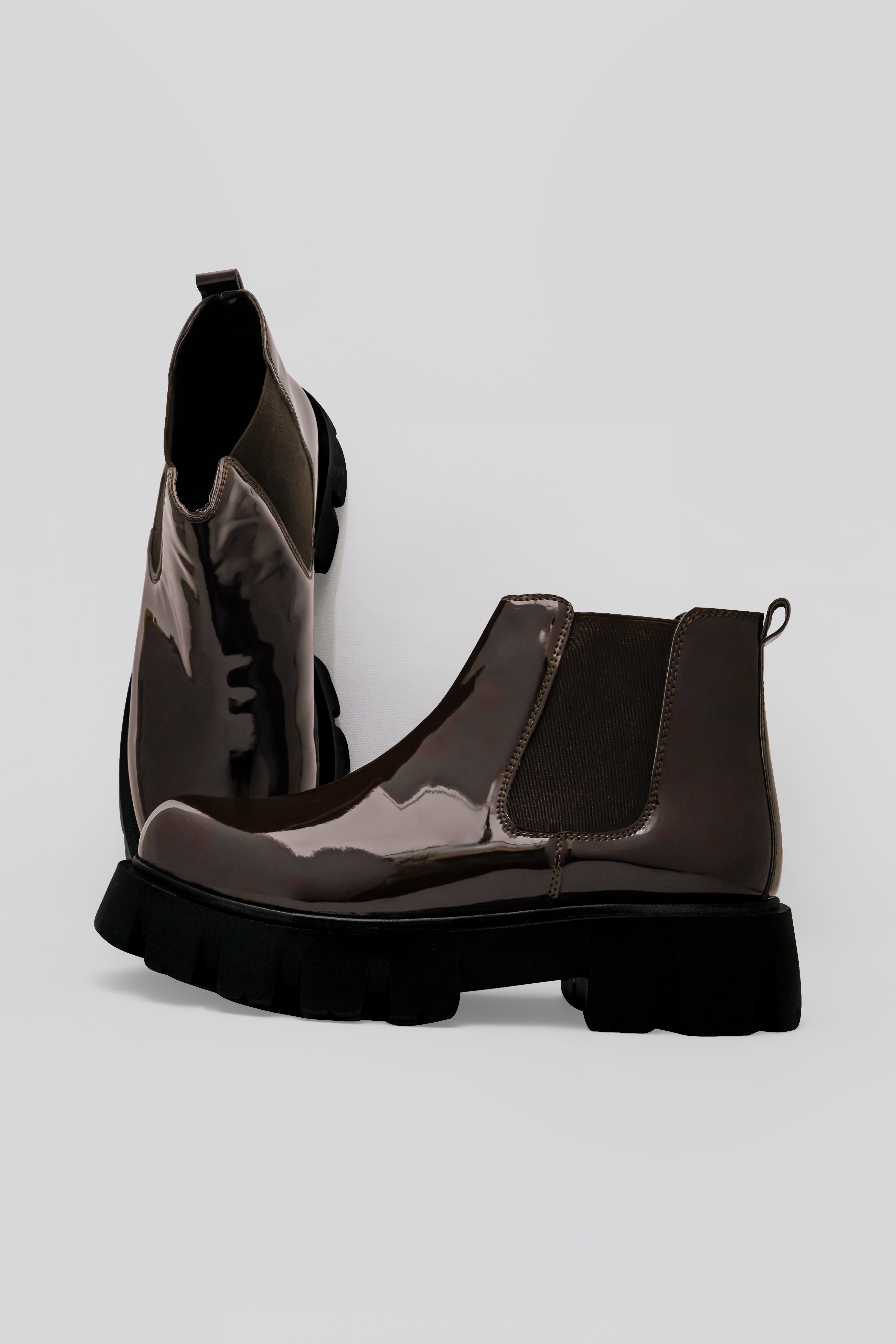 Chocolate Brown Vegan Leather Chelsea Boots  FT112-6, FT112-7, FT112-8, FT112-9, FT112-10, FT112-11