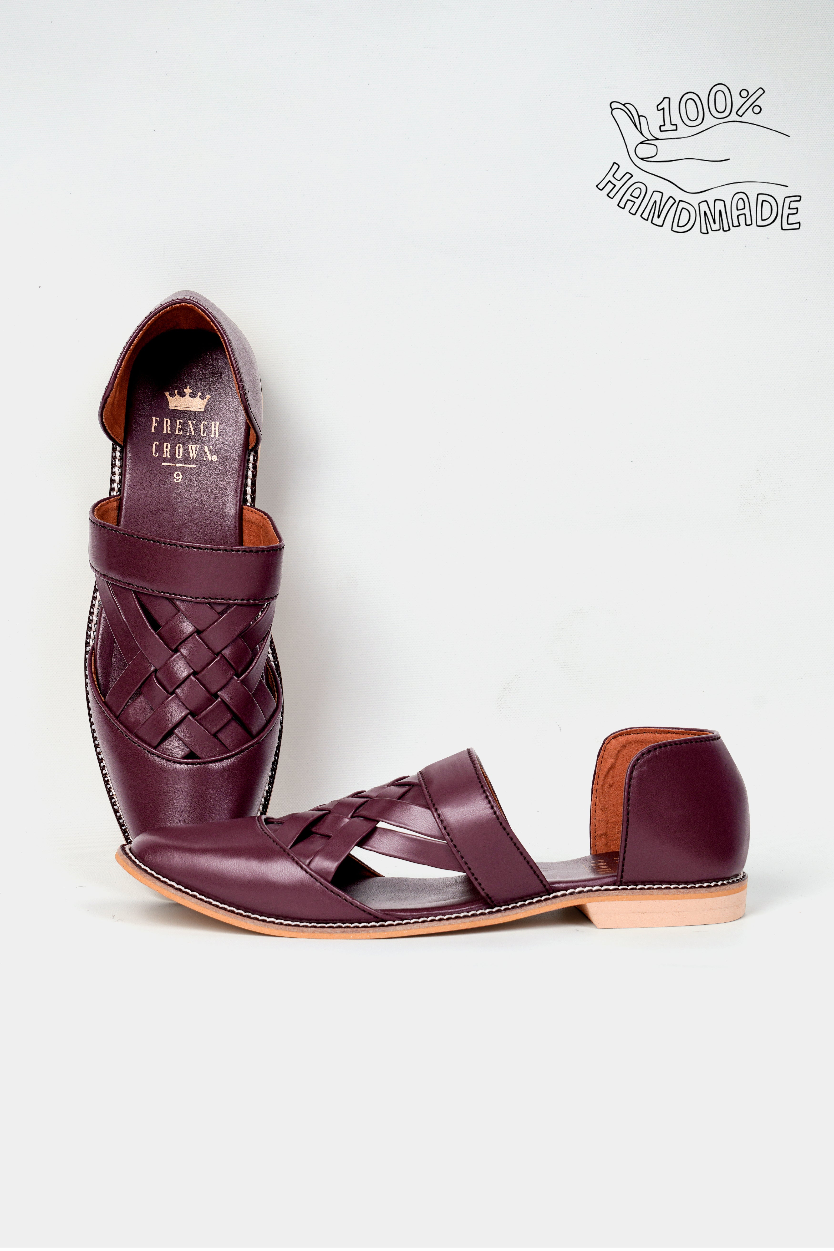 Wine Criss Cross Vegan Leather Hand Stitched Pathanis Sandal FT123-6, FT123-7, FT123-8, FT123-9, FT123-10, FT123-11