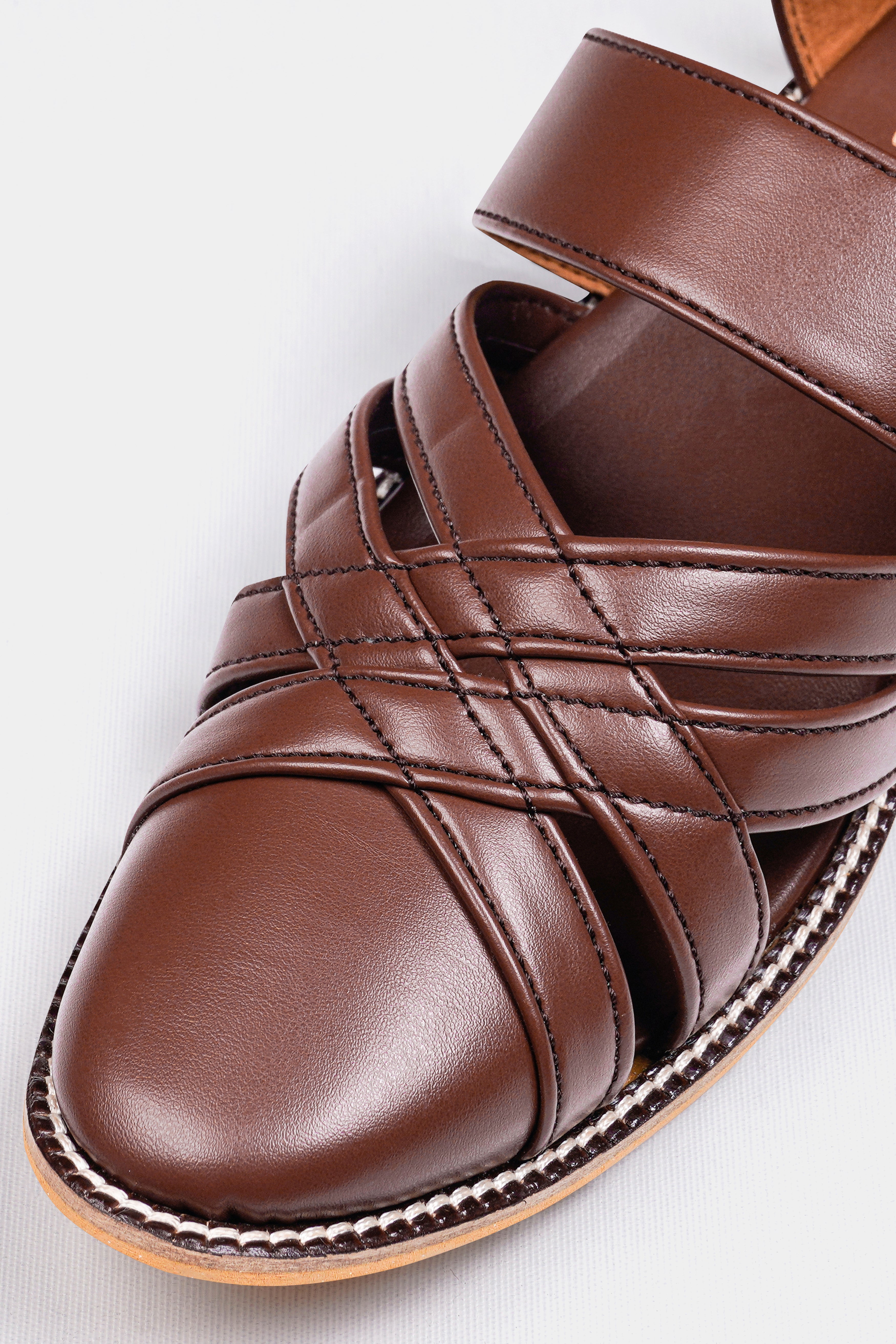Brown Criss Cross Vegan Leather Hand Stitched Pathanis Sandal FT126-6, FT126-7, FT126-8, FT126-9, FT126-10, FT126-11