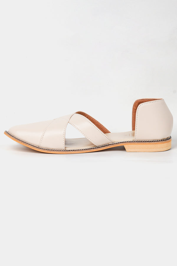 Cream Classic Criss Cross Strapped Vegan Leather Hand Stitched Pathani Sandal