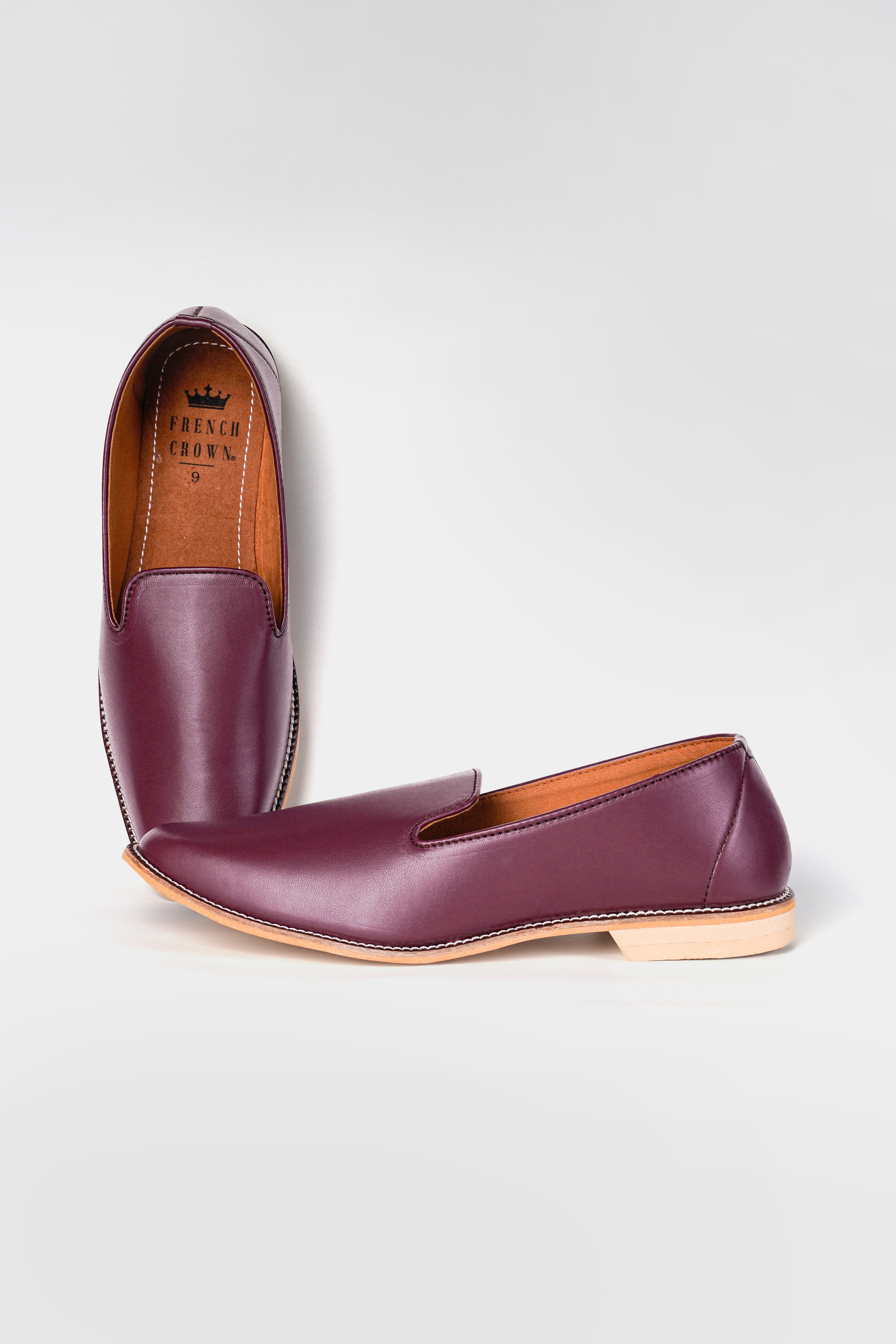 Wine Vegan Leather Hand Stitched Mojri Slip-On Shoes FT141-6, FT141-7, FT141-8, FT141-9, FT141-10, FT141-11