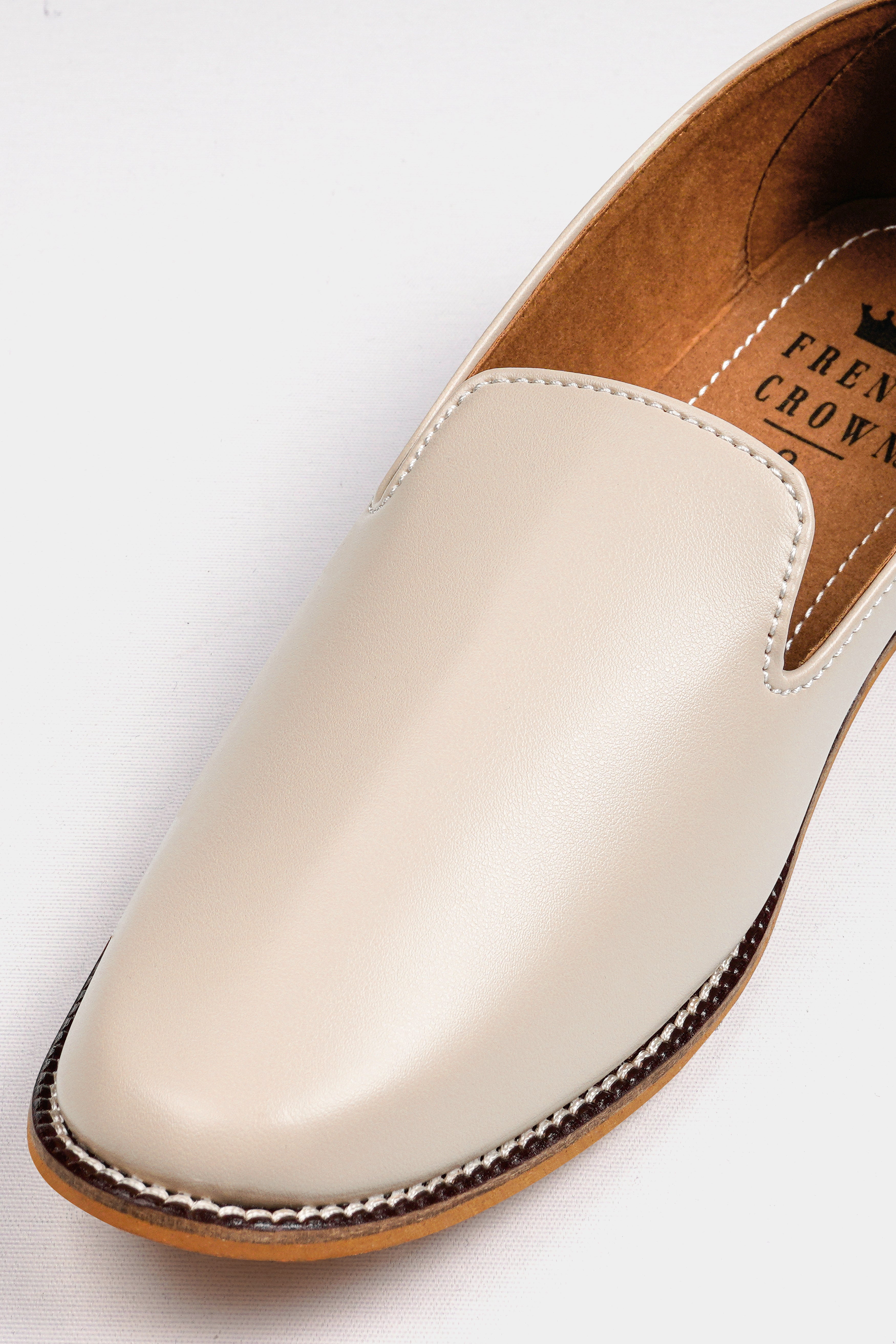 Cream Vegan Leather Hand Stitched Mojri Slip-On Shoes FT142-6, FT142-7, FT142-8, FT142-9, FT142-10, FT142-11