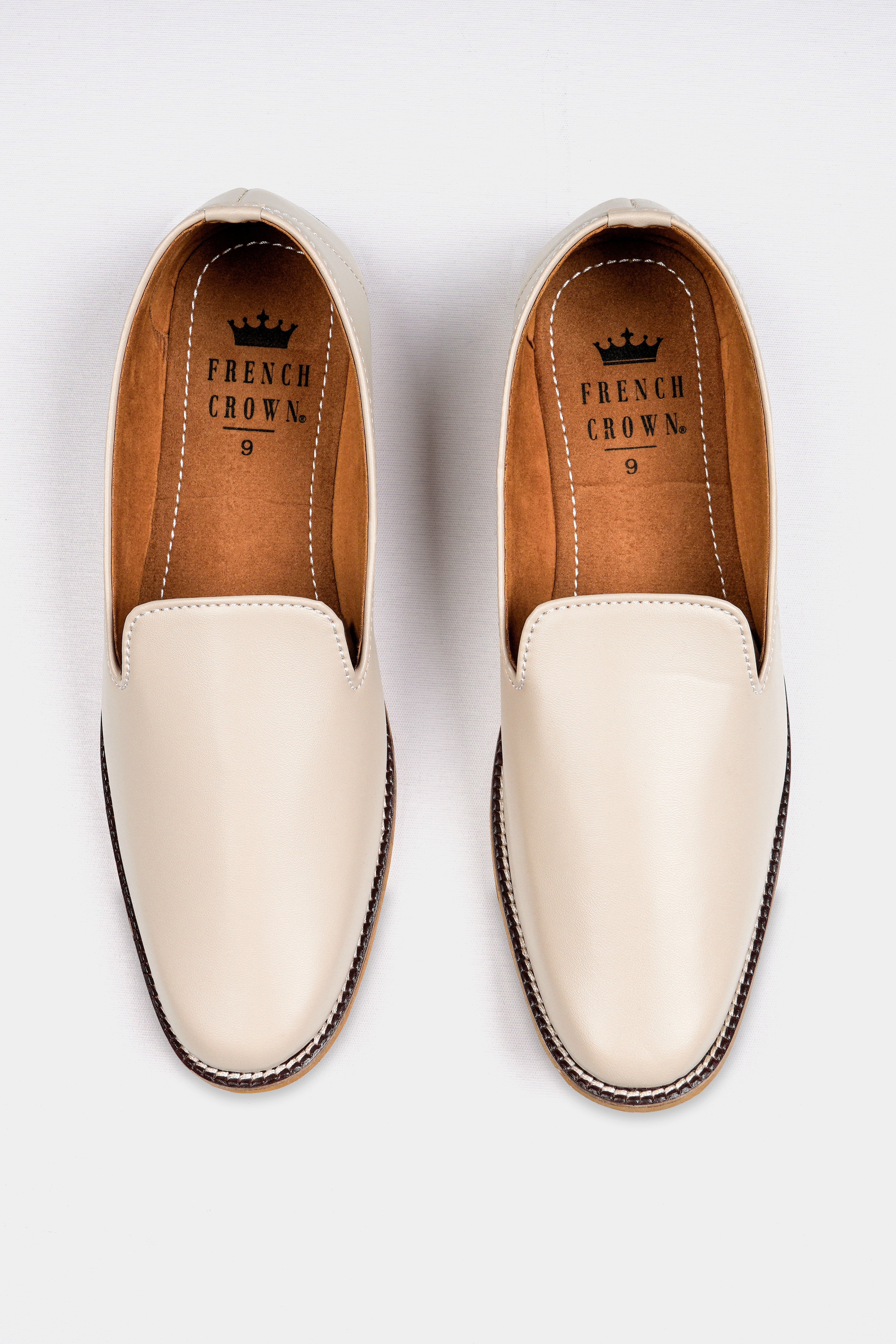 Cream Vegan Leather Hand Stitched Mojri Slip-On Shoes FT142-6, FT142-7, FT142-8, FT142-9, FT142-10, FT142-11