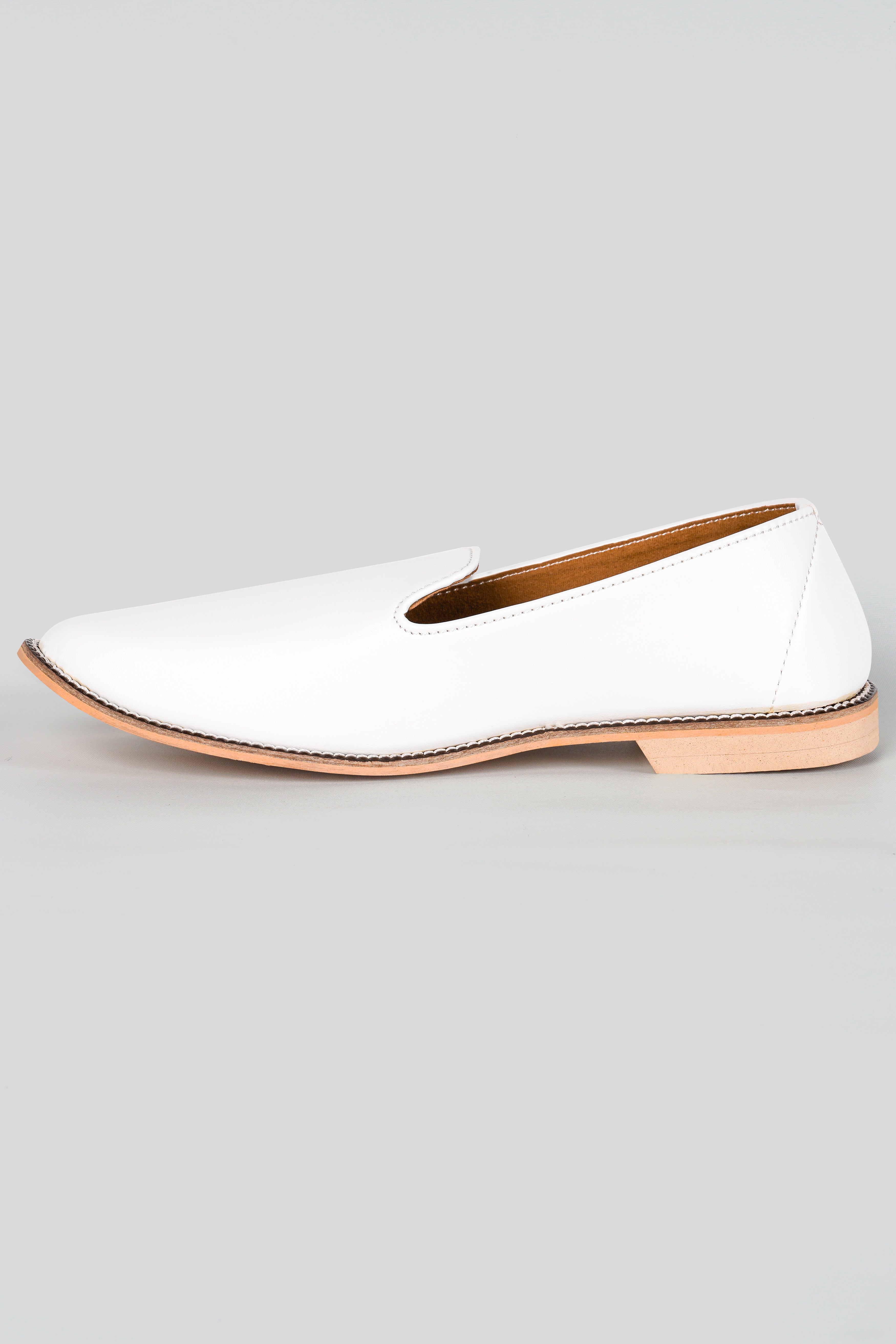 Bright White Vegan Leather Hand Stitched Mojri Slip-On Shoes FT144-6, FT144-7, FT144-8, FT144-9, FT144-10, FT144-11