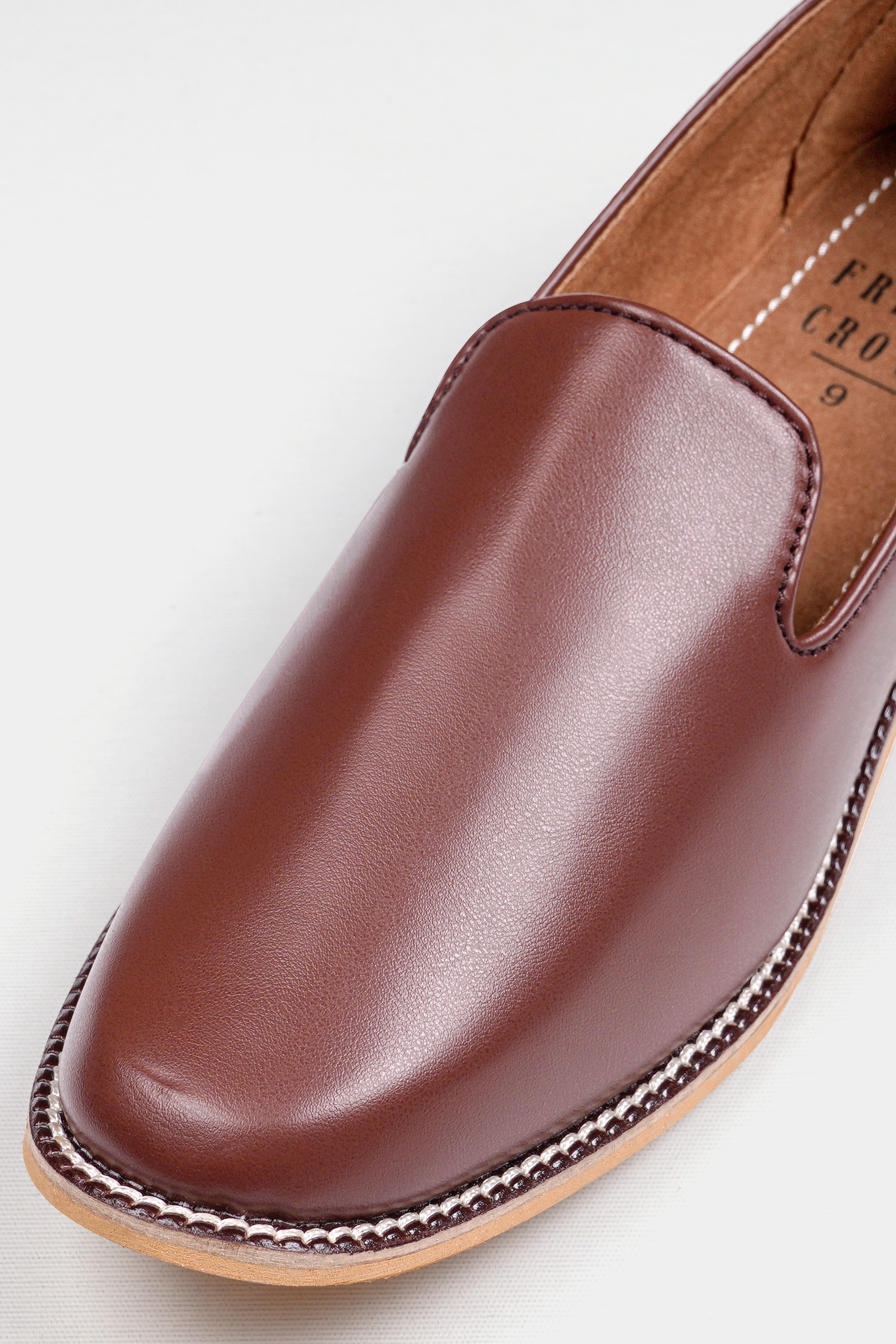 Brown Vegan Leather Hand Stitched Mojri Slip-On Shoes FT150-6, FT150-7, FT150-8, FT150-9, FT150-10, FT150-11