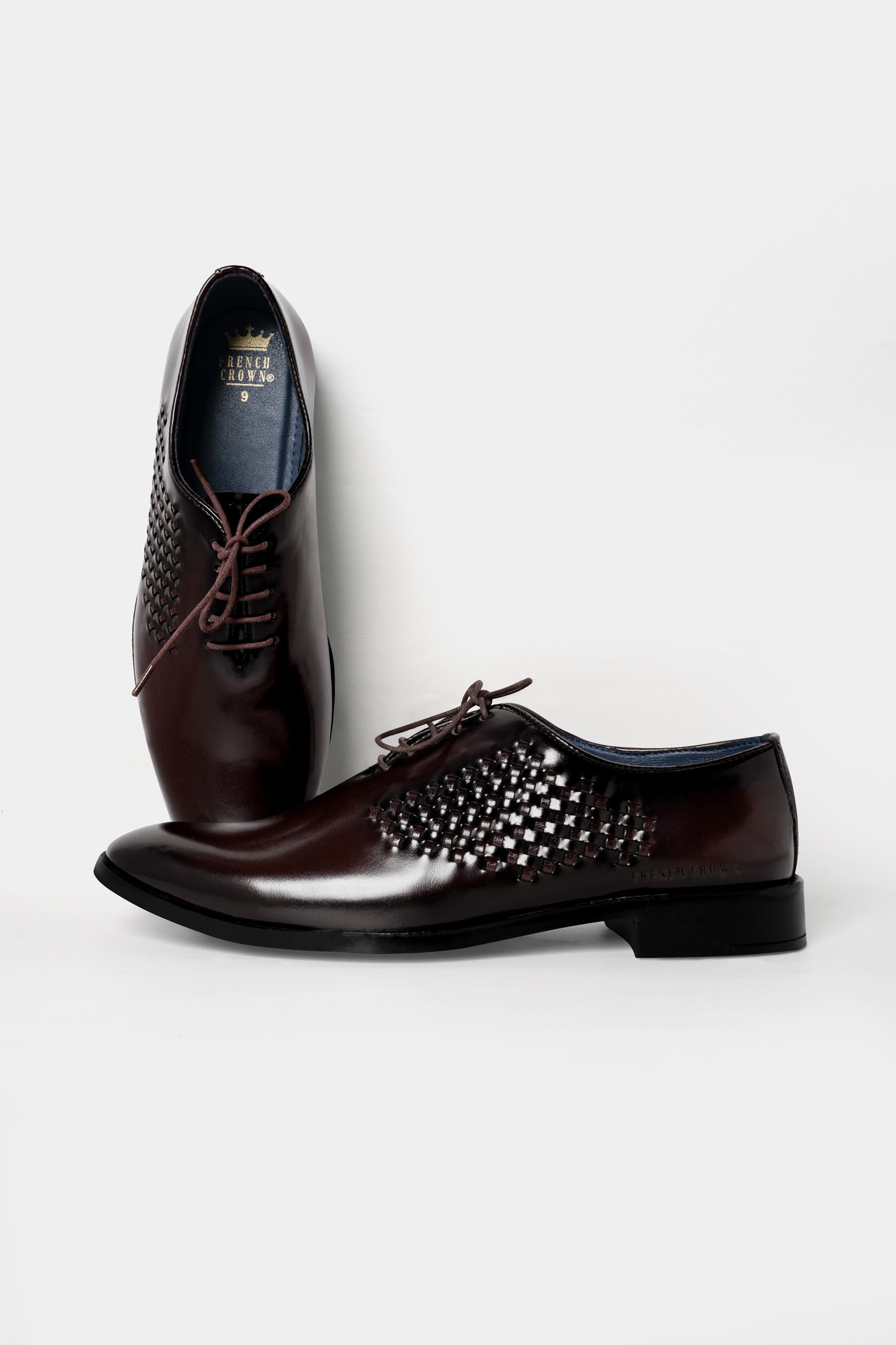 Eclipse Brown Embossed Weave Vegan Leather Oxford Shoes