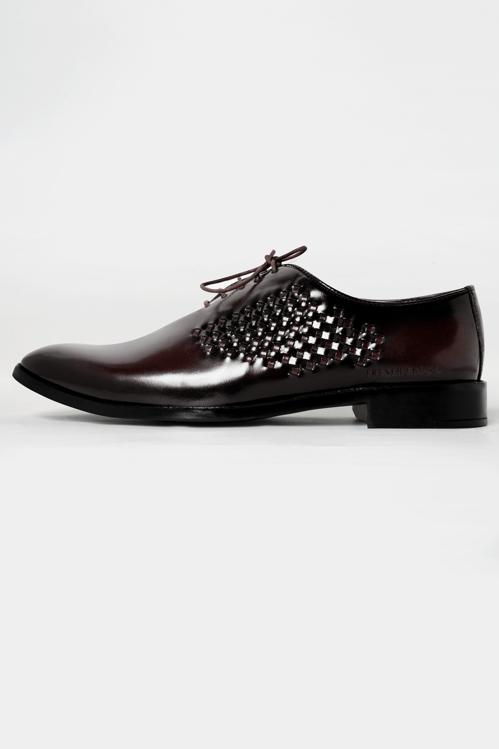 Eclipse Brown Embossed Weave Vegan Leather Oxford Shoes